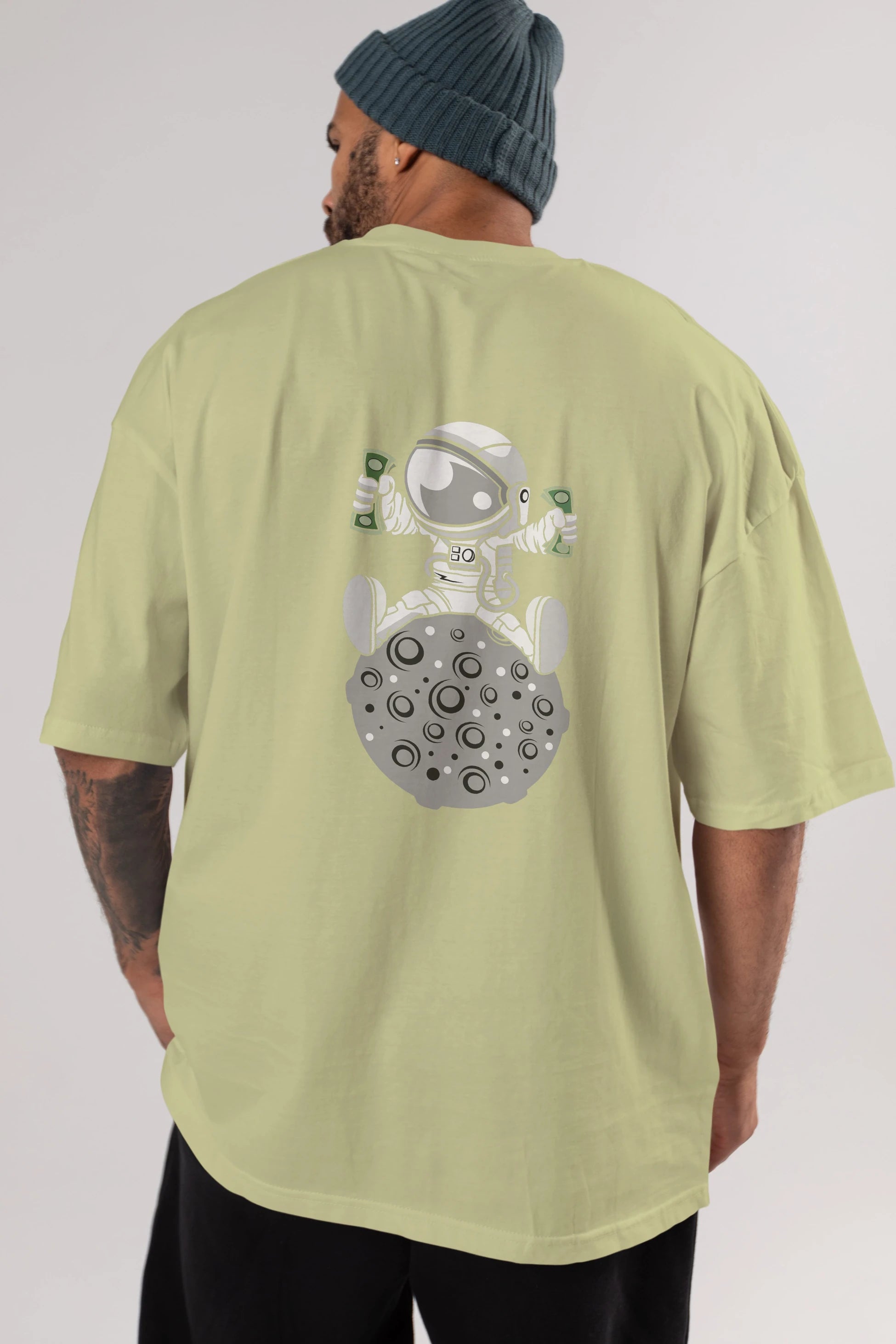 Astronaut Dollar Arka Baskılı Oversize t-shirt Erkek Kadın Unisex %100 Pamuk tişort