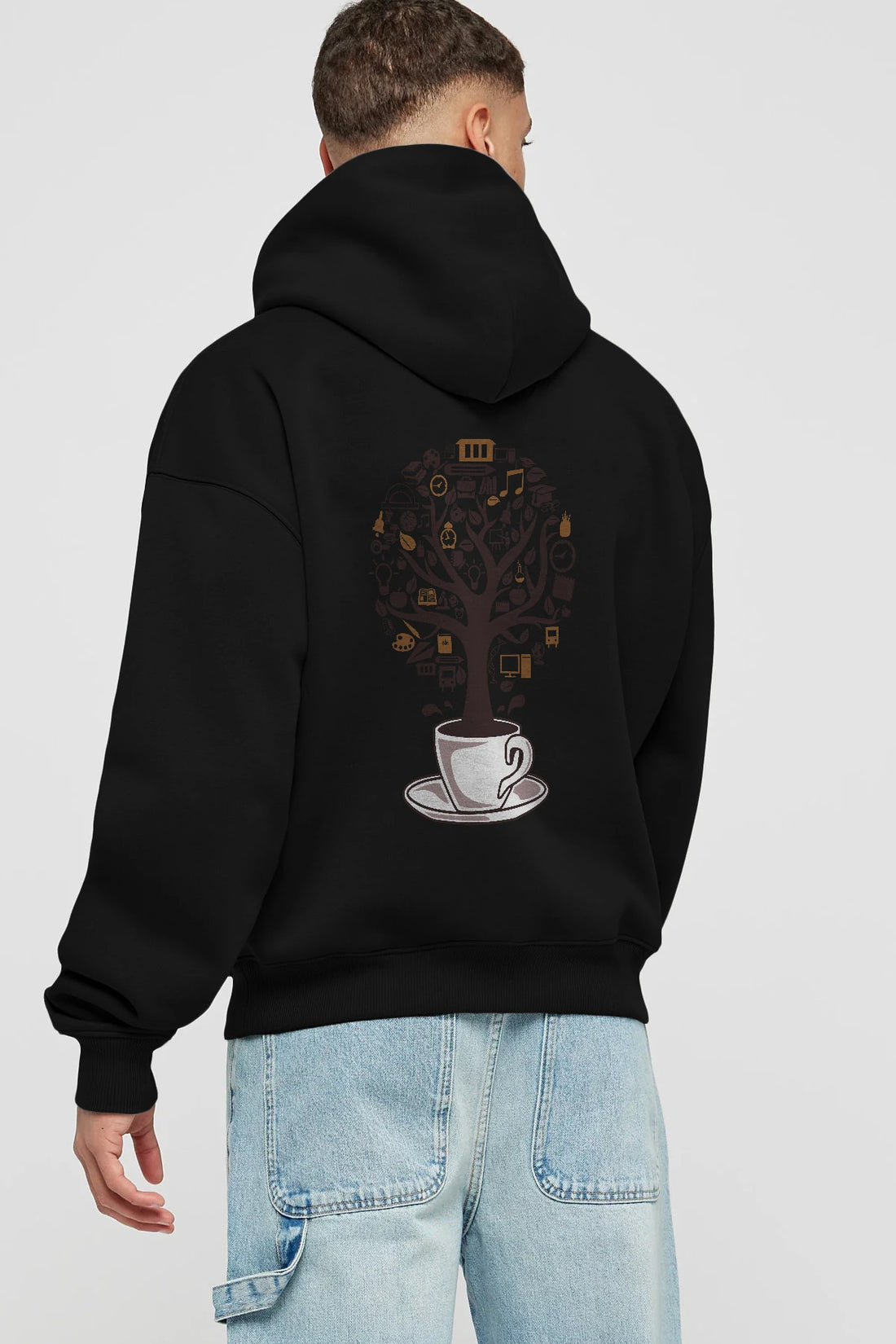 Coffee Tree Arka Baskılı Hoodie Oversize Kapüşonlu Sweatshirt Erkek Kadın Unisex