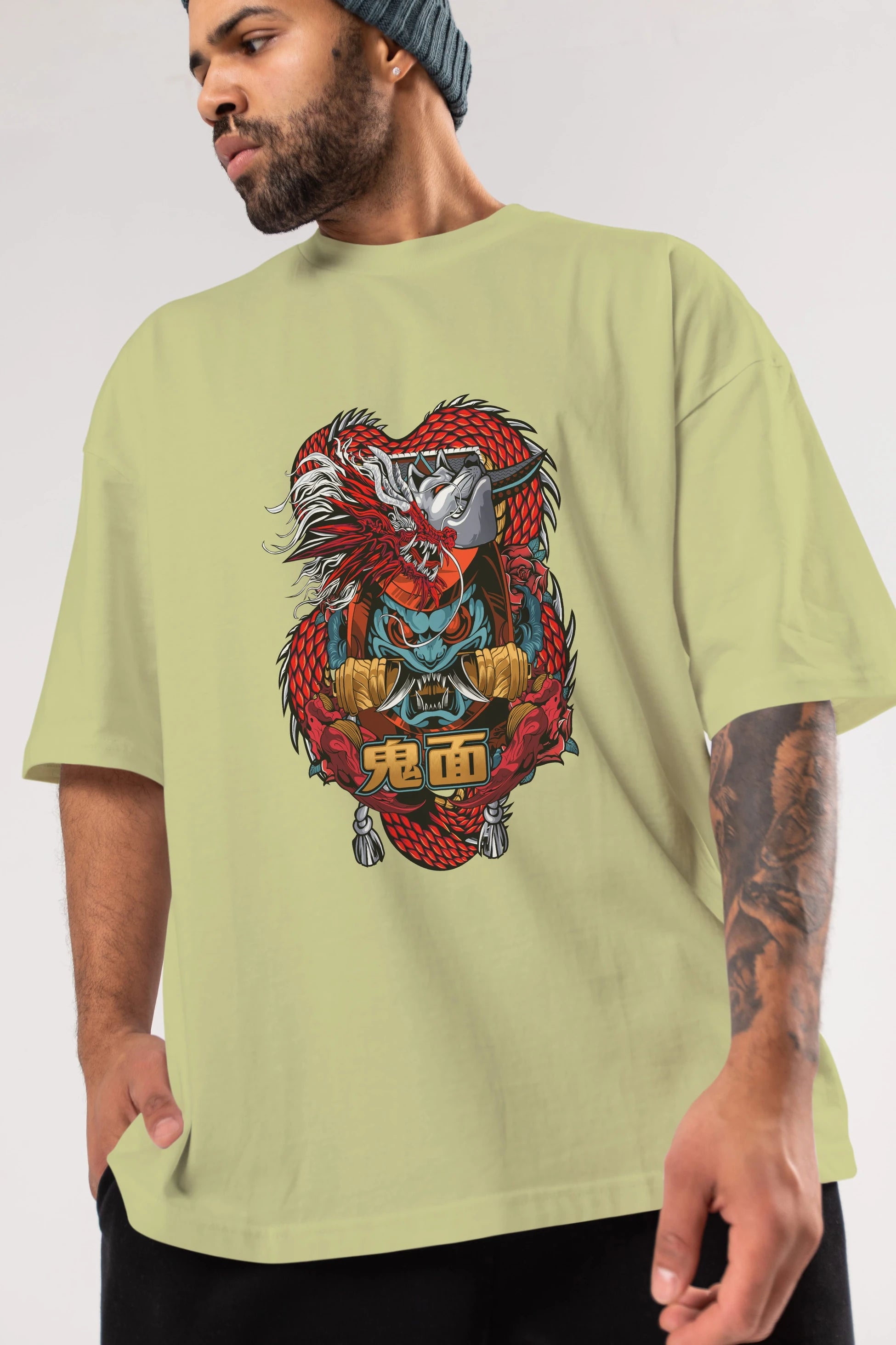 TRIBAL Anime Ön Baskılı Oversize t-shirt %100 pamuk Erkek Kadın Unisex