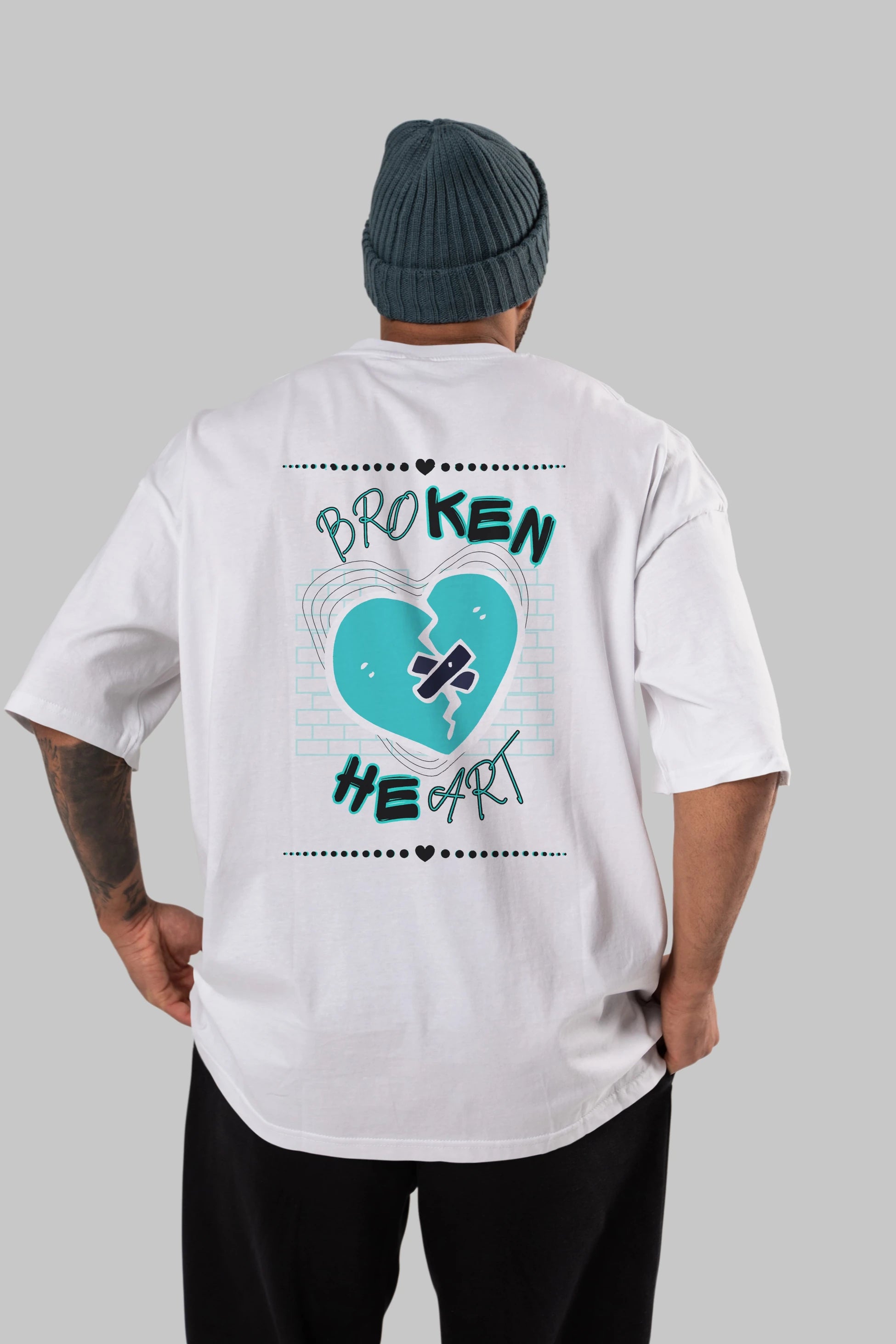 Broken Heart Yazılı Arka Baskılı Oversize t-shirt Erkek Kadın Unisex