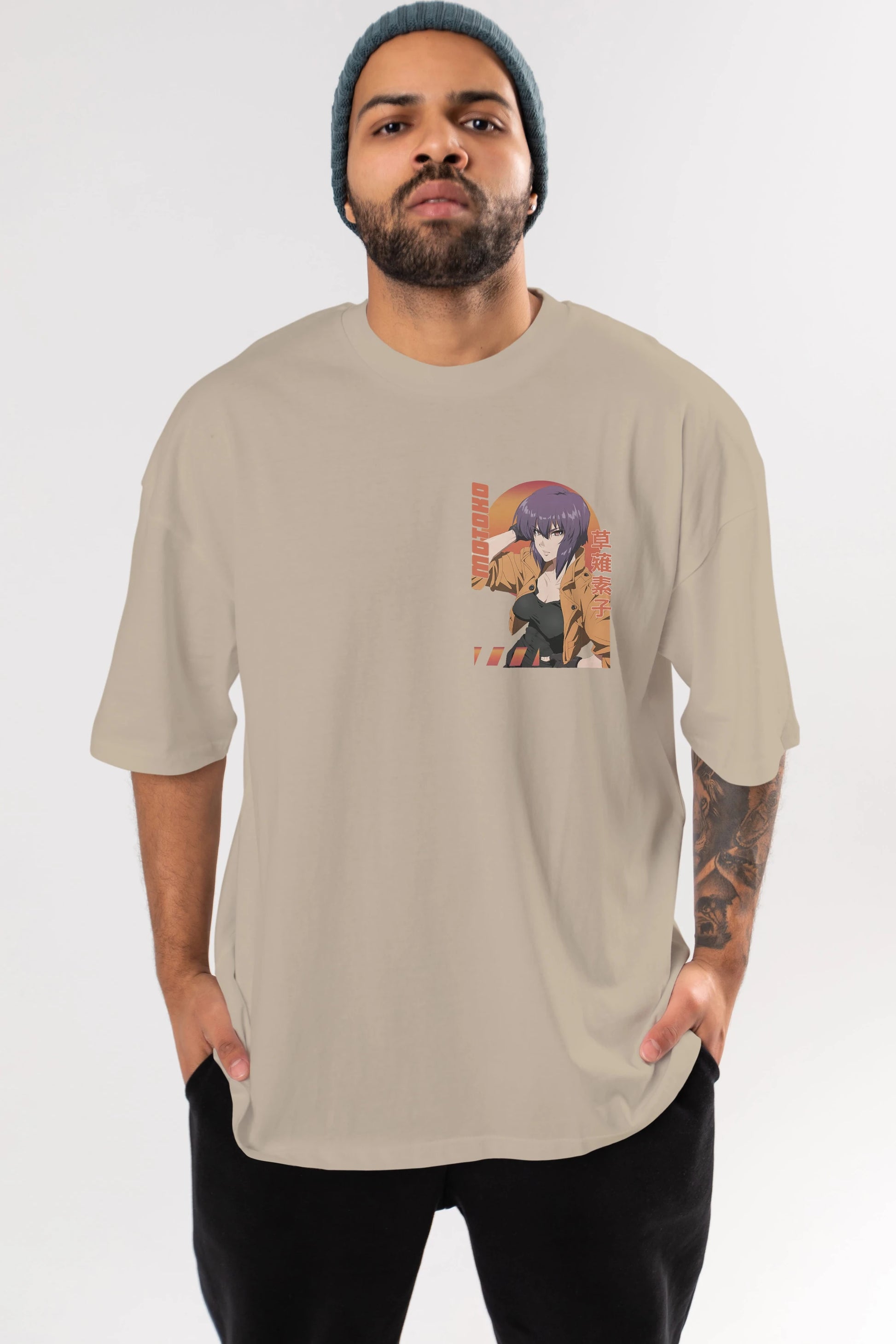 Motoko Kusanagi 9 Ön Sol Baskılı Oversize t-shirt Erkek Kadın Unisex %100 Pamuk Bisiklet Yaka tişort