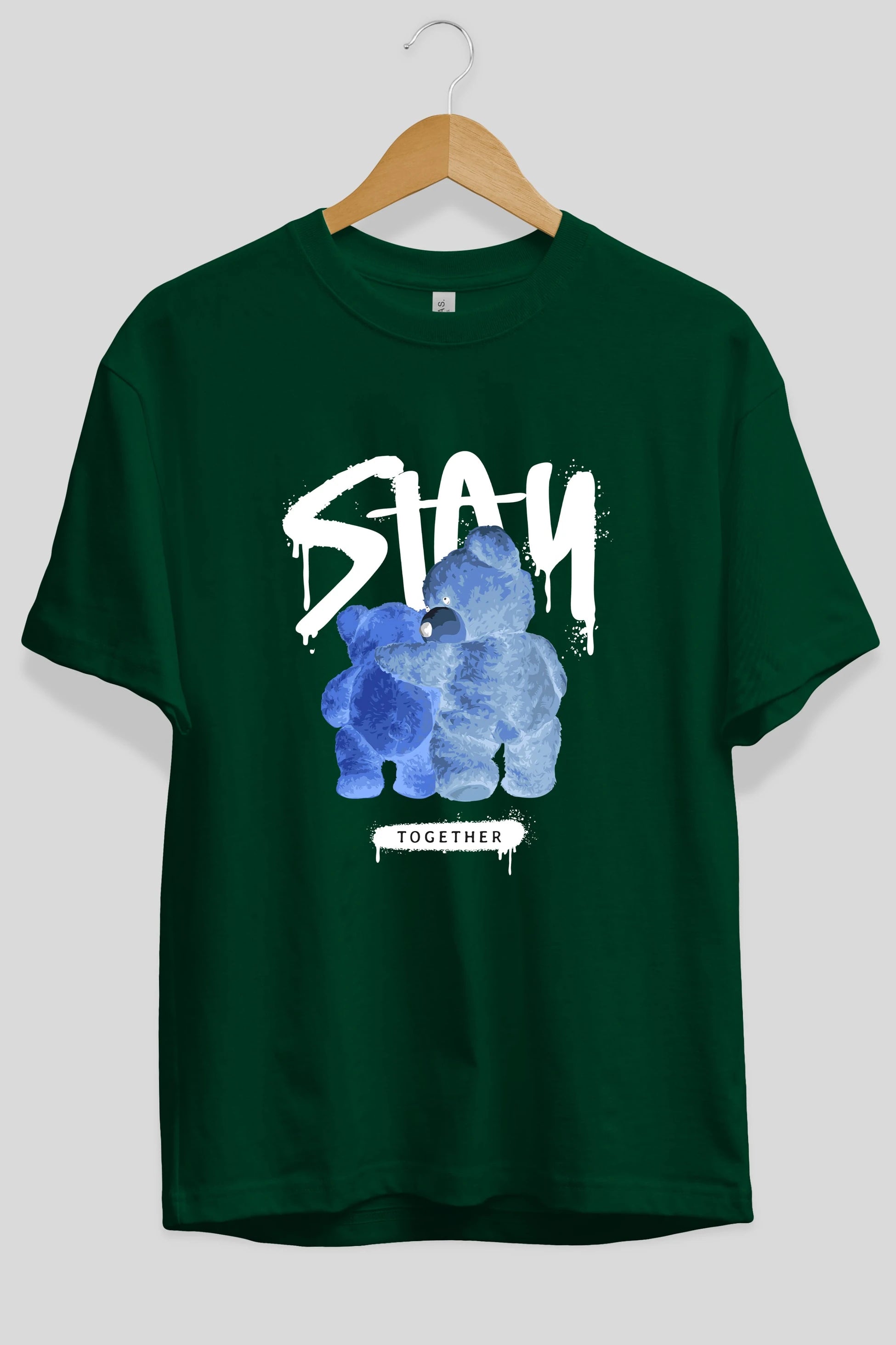 Stay Together Bear Ön Baskılı Oversize t-shirt Erkek Kadın Unisex