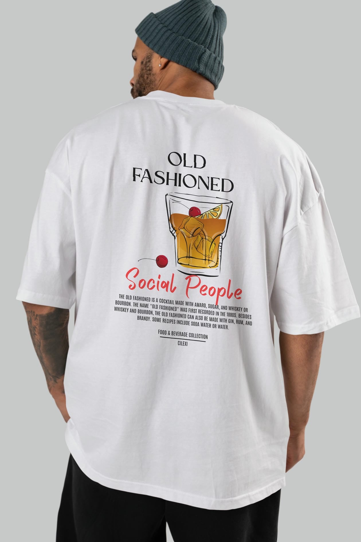 Old Fashıoned Kokteyl Serisi Baskılı Oversize t-shirt Erkek Kadın Unisex %100 Pamuk Bisiklet Yaka tişort