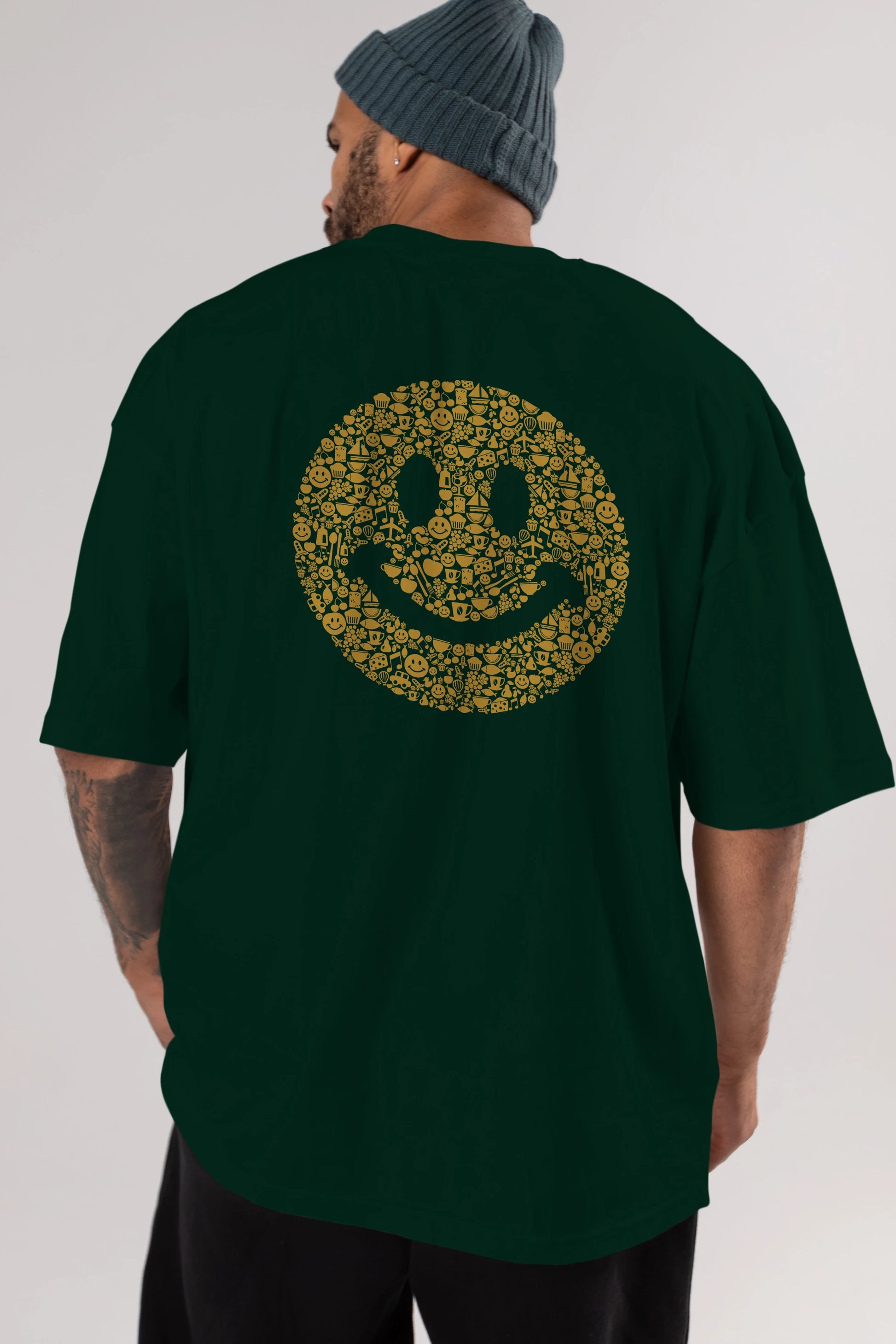 Smiley Arka Baskılı Oversize t-shirt %100 pamuk Erkek Kadın Unisex