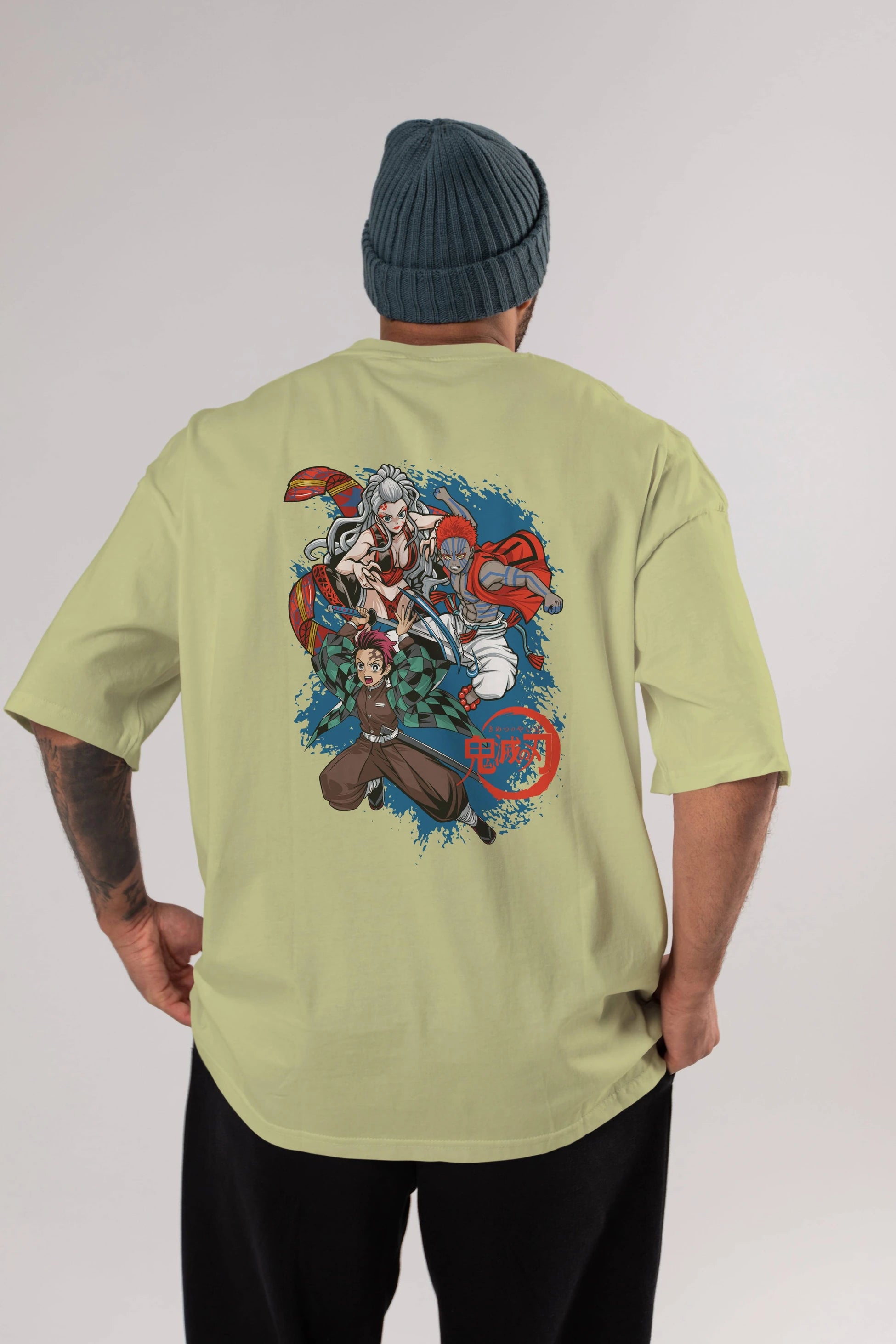 TANJIRO ,AKAZA,DAKI Anime Arka Baskılı Oversize t-shirt Erkek Kadın Unisex