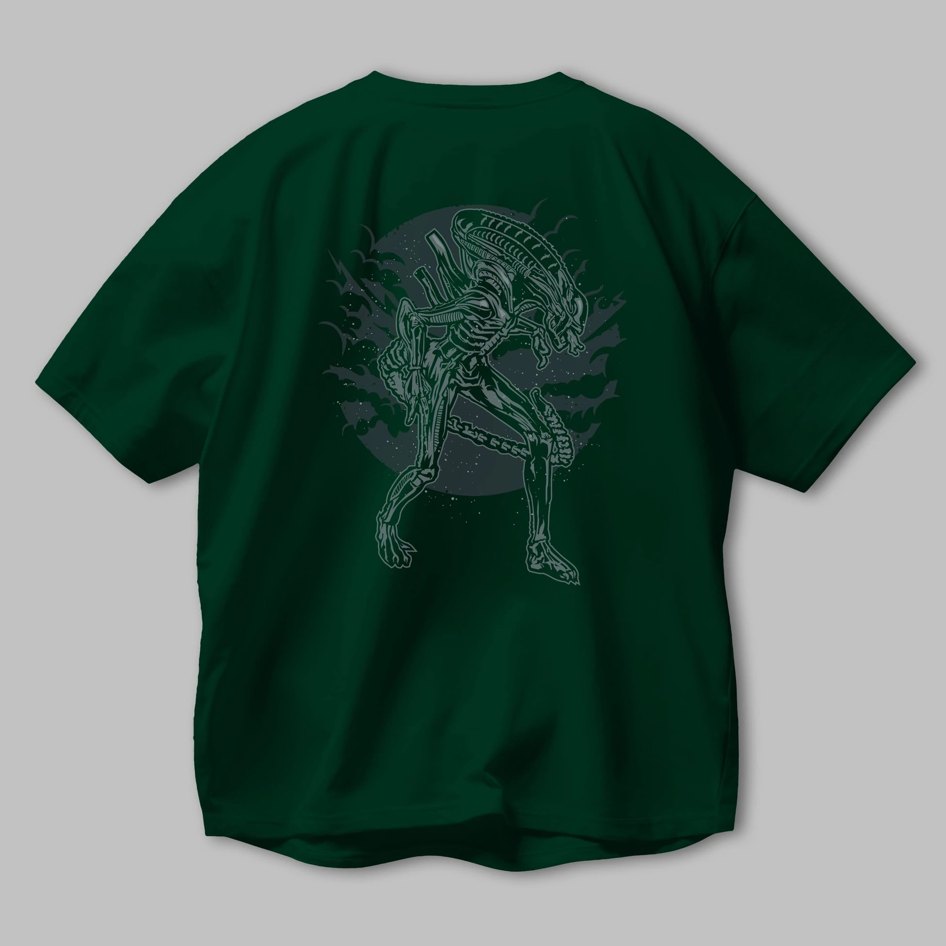 Xenomorph Arka Baskılı Oversize t-shirt Erkek Kadın Unisex %100 Pamuk