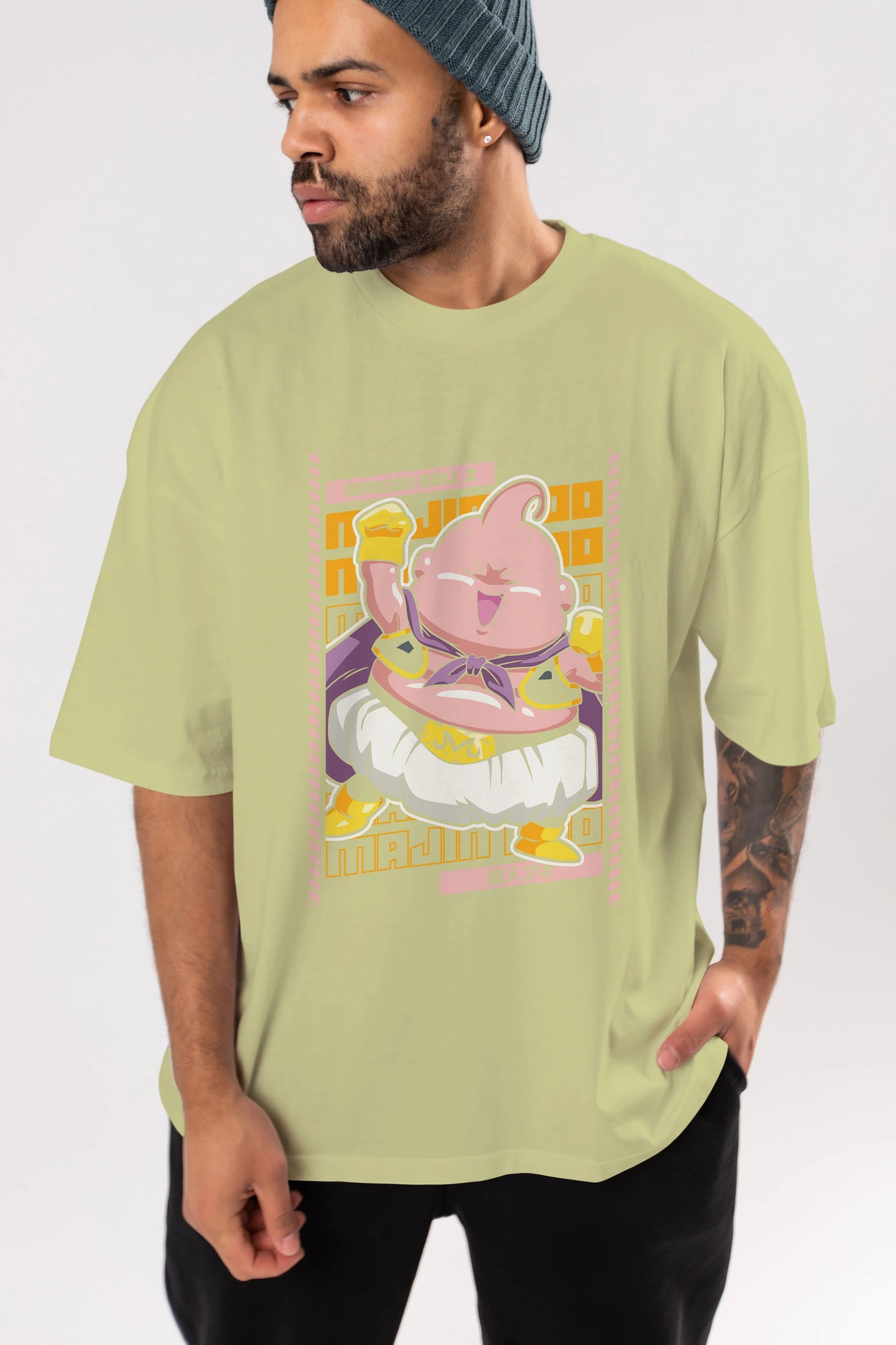 MAJIN BOO1 Anime Ön Baskılı Oversize t-shirt %100 pamuk Erkek Kadın Unisex