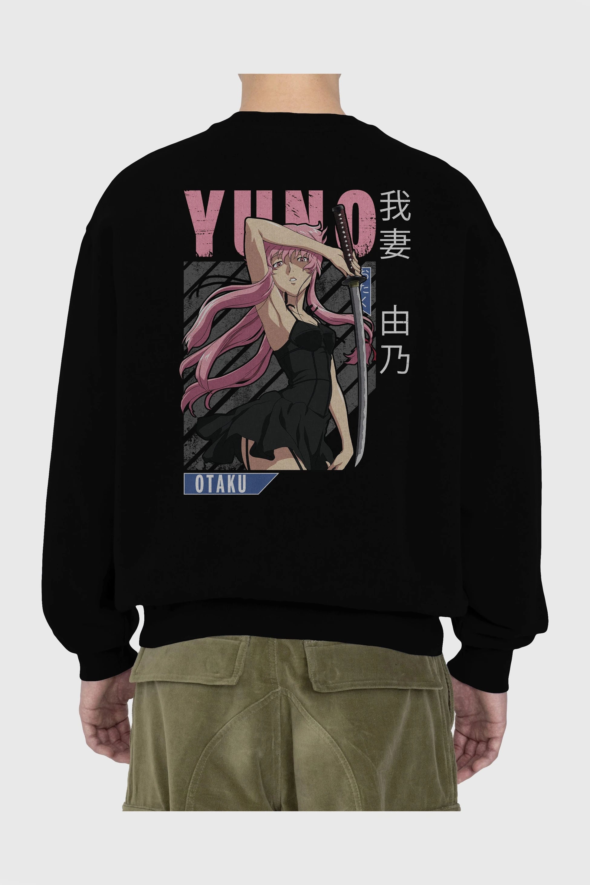 Yuno Gasai 5 Anime Arka Baskılı Oversize Sweatshirt Erkek Kadın Unisex