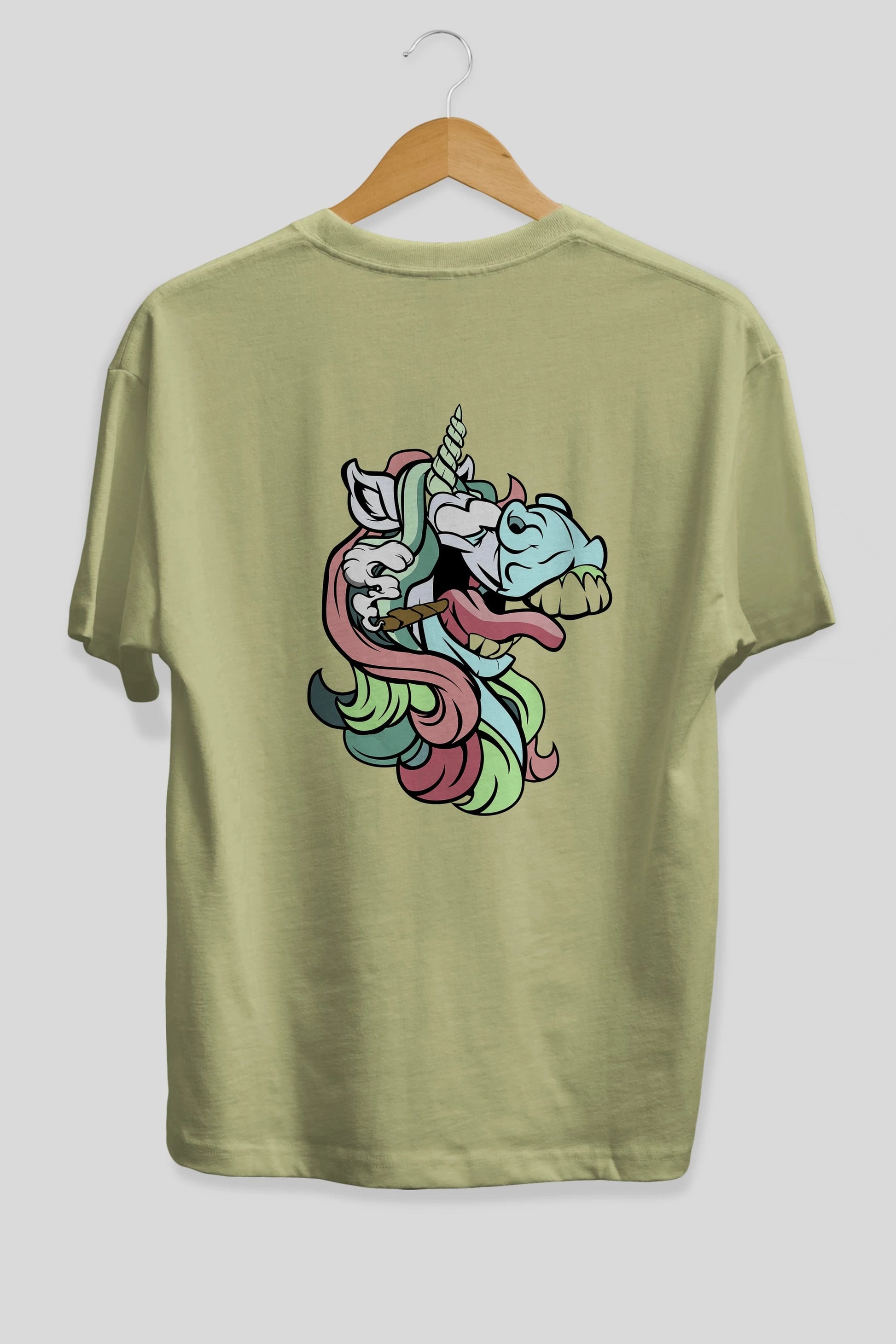 Crazy Unicorn Arka Baskılı Oversize t-shirt Erkek Kadın Unisex %100 Pamuk tişort