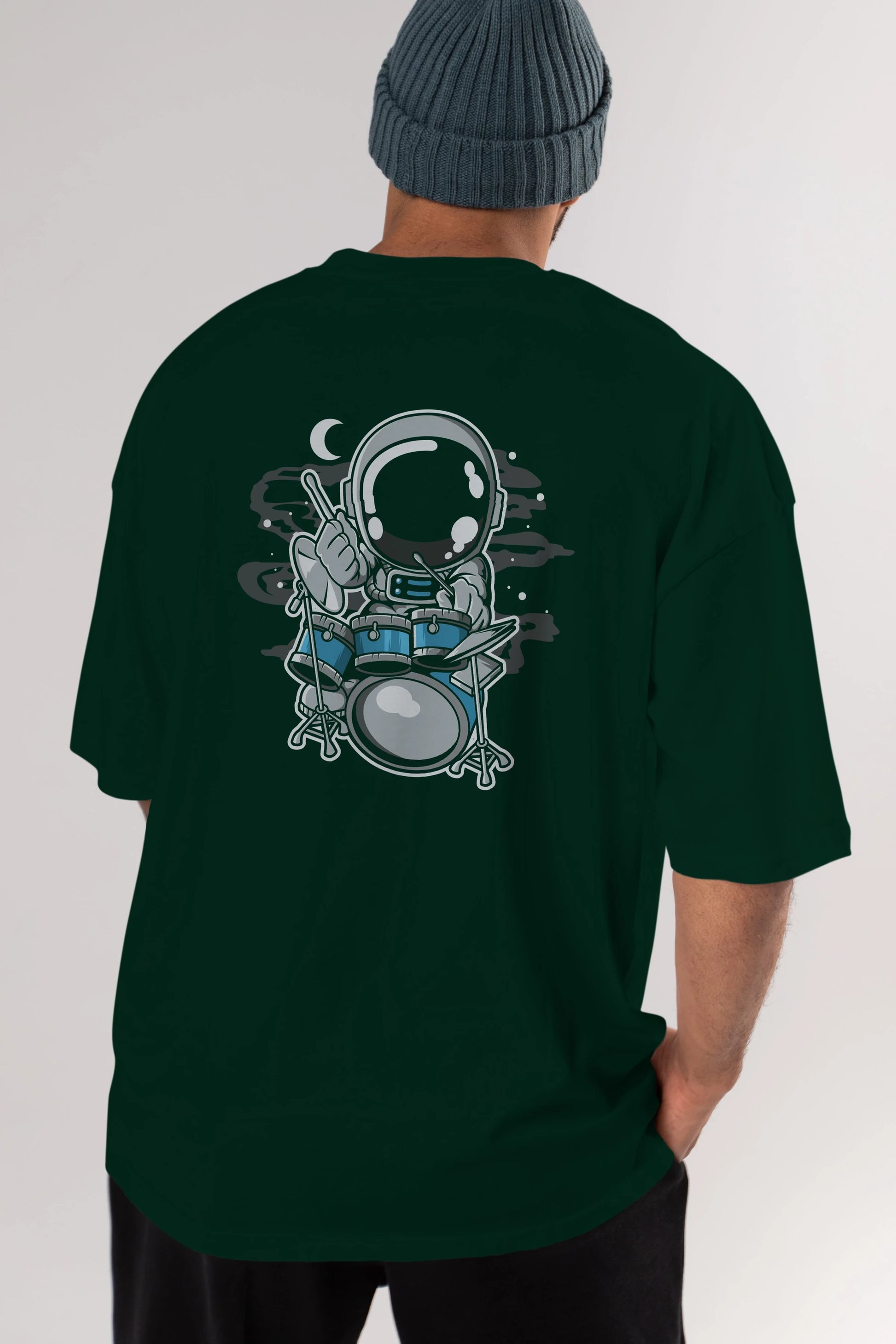 Astronaut Drummer Arka Baskılı Oversize t-shirt Erkek Kadın Unisex