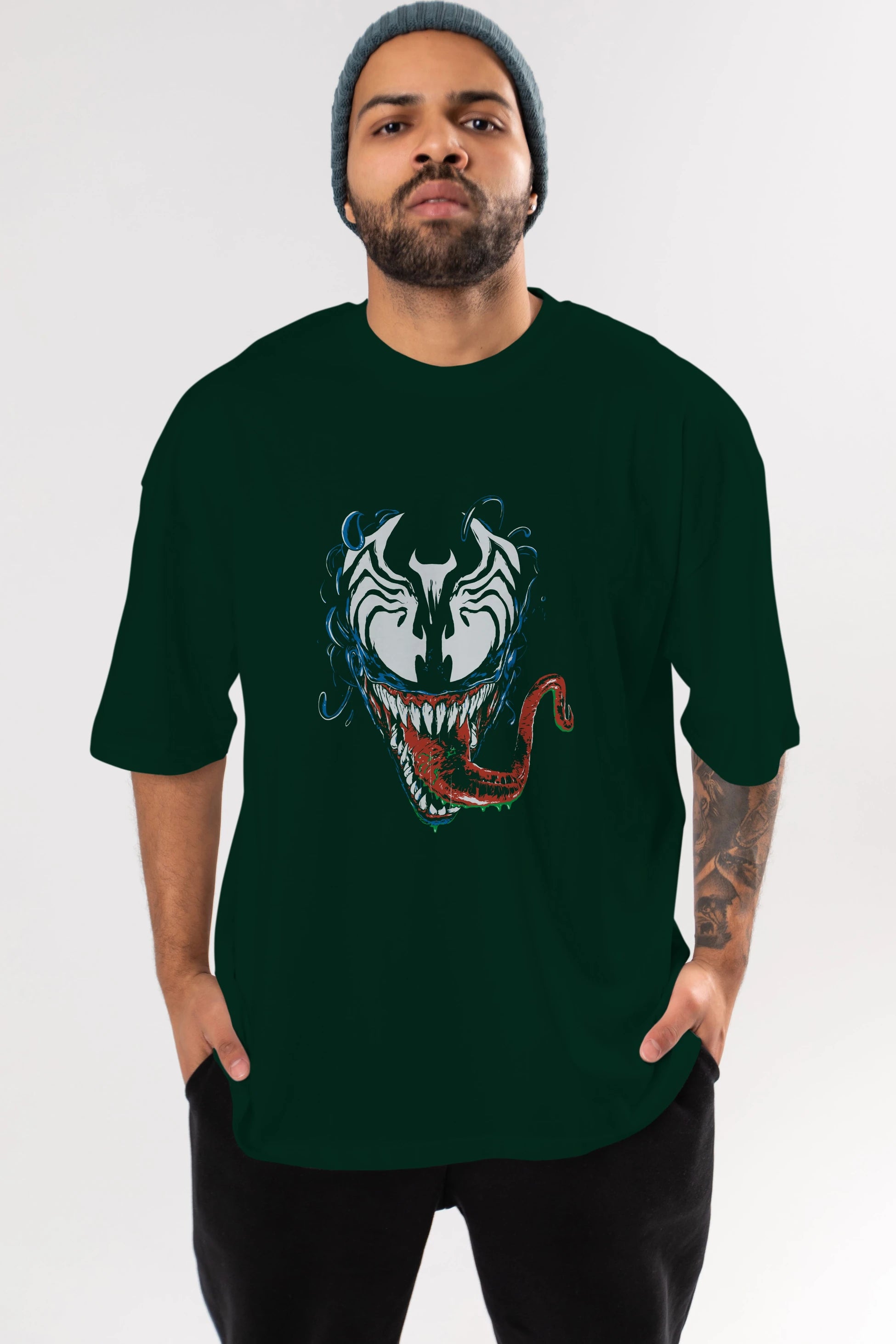 Venom (2) Ön Baskılı Oversize t-shirt Erkek Kadın Unisex %100 Pamuk Bisiklet Yaka tişort