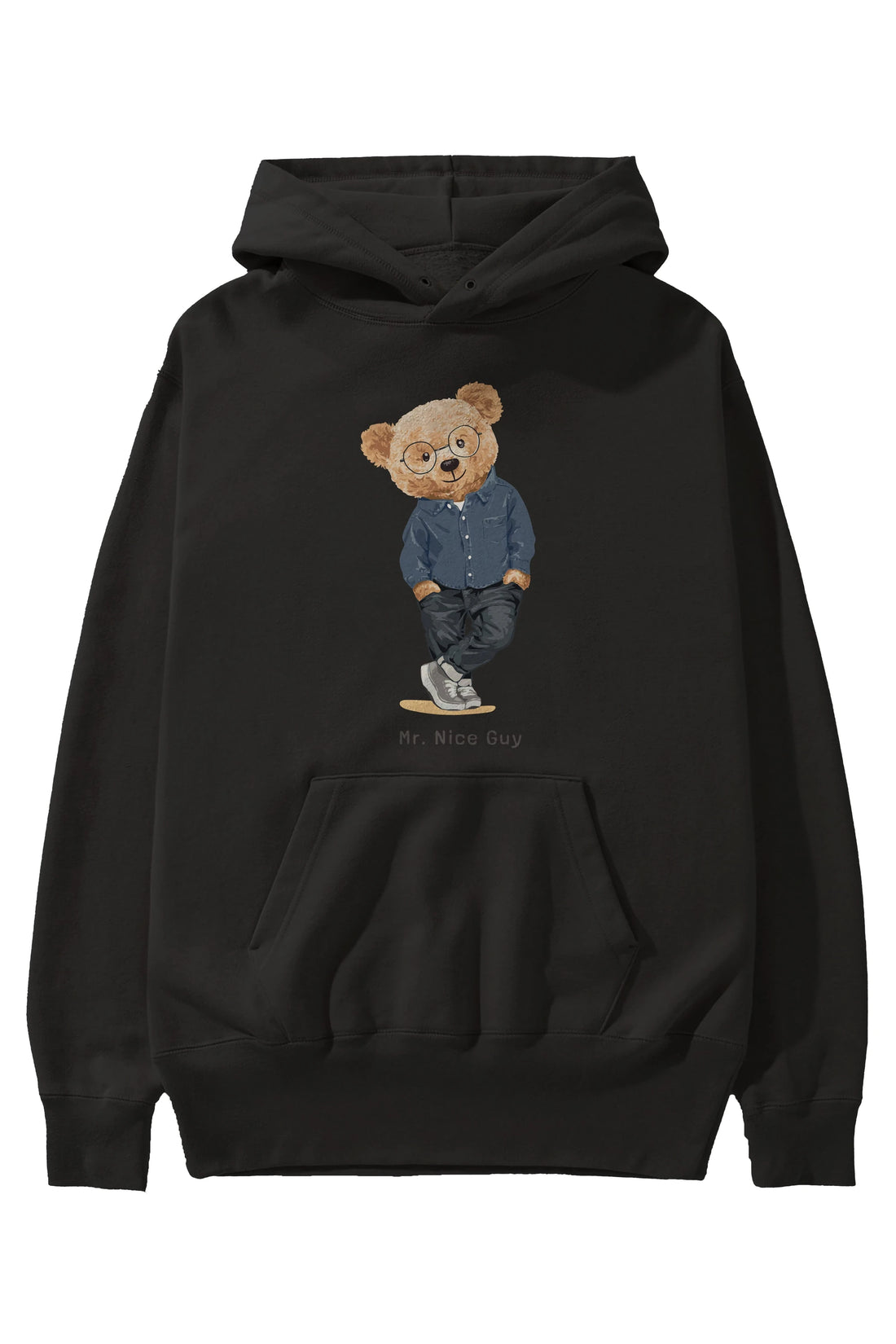 Teddy Bear Mr. Nice Guy Ön Baskılı Hoodie Oversize Kapüşonlu Sweatshirt Erkek Kadın Unisex