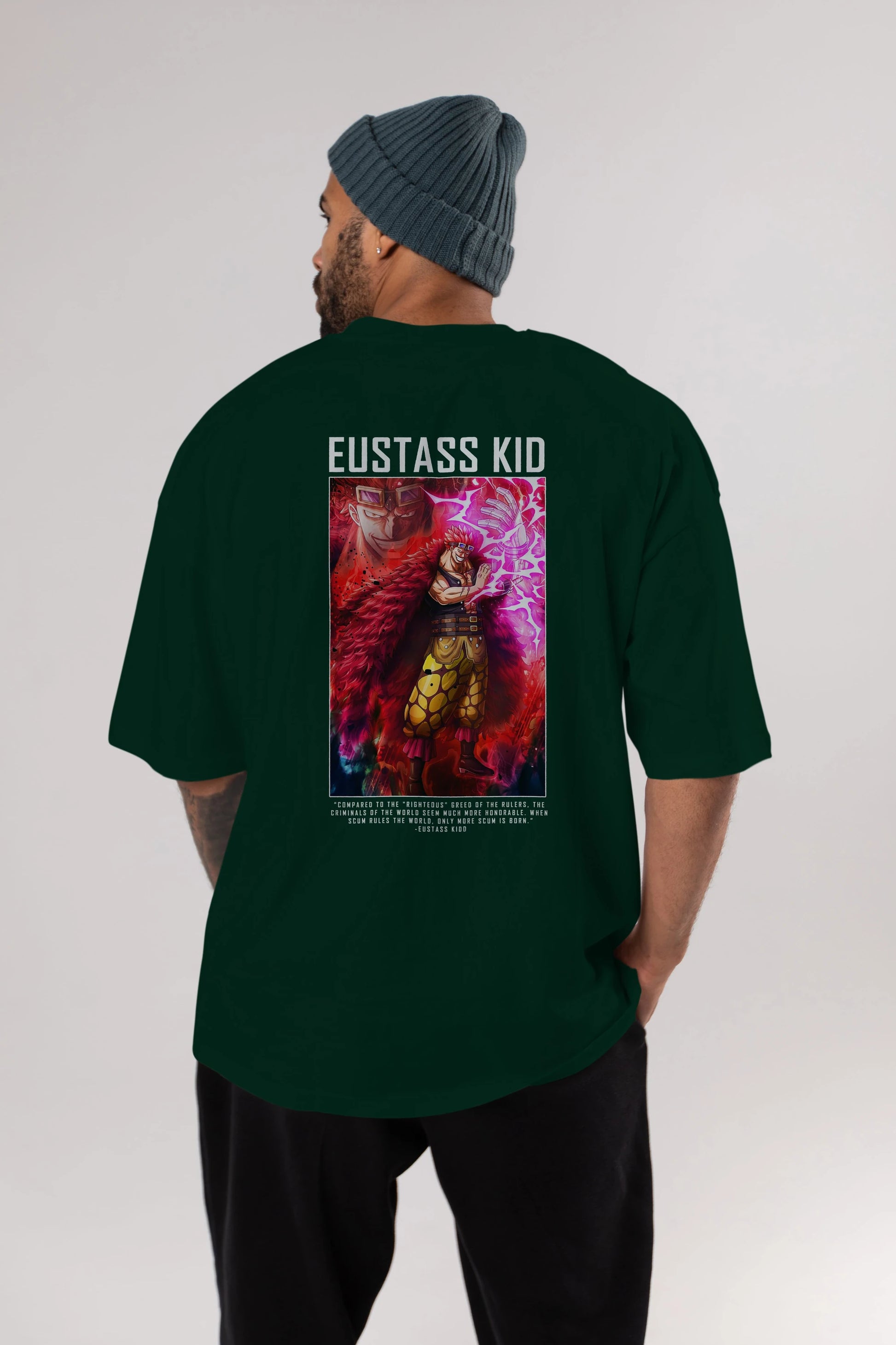 Eustass Kid Anime Arka Baskılı Oversize t-shirt Erkek Kadın Unisex %100 pamuk tişort