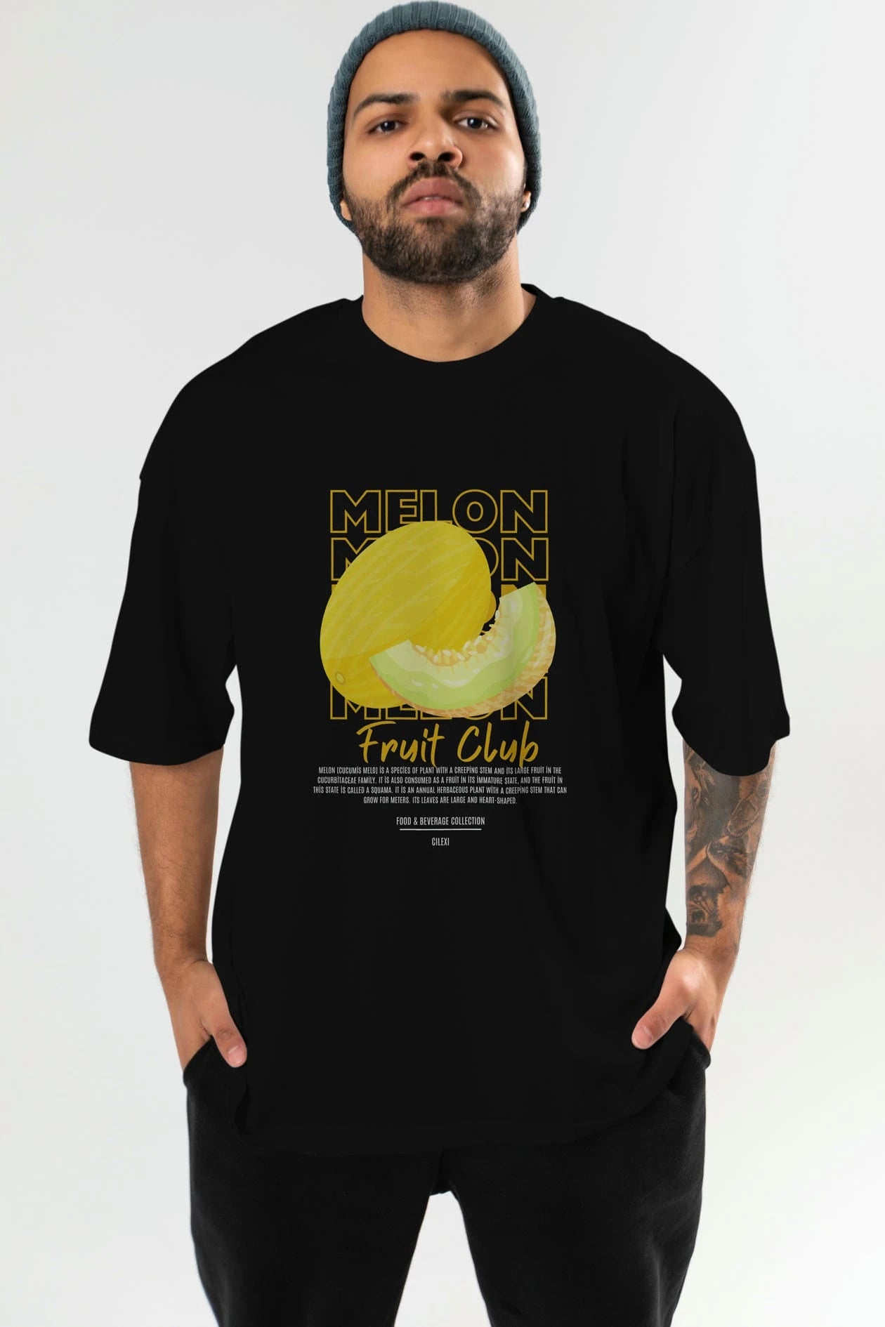 Melon Ön Baskılı Oversize t-shirt Erkek Kadın Pamuk Bisiklet Yaka tişort