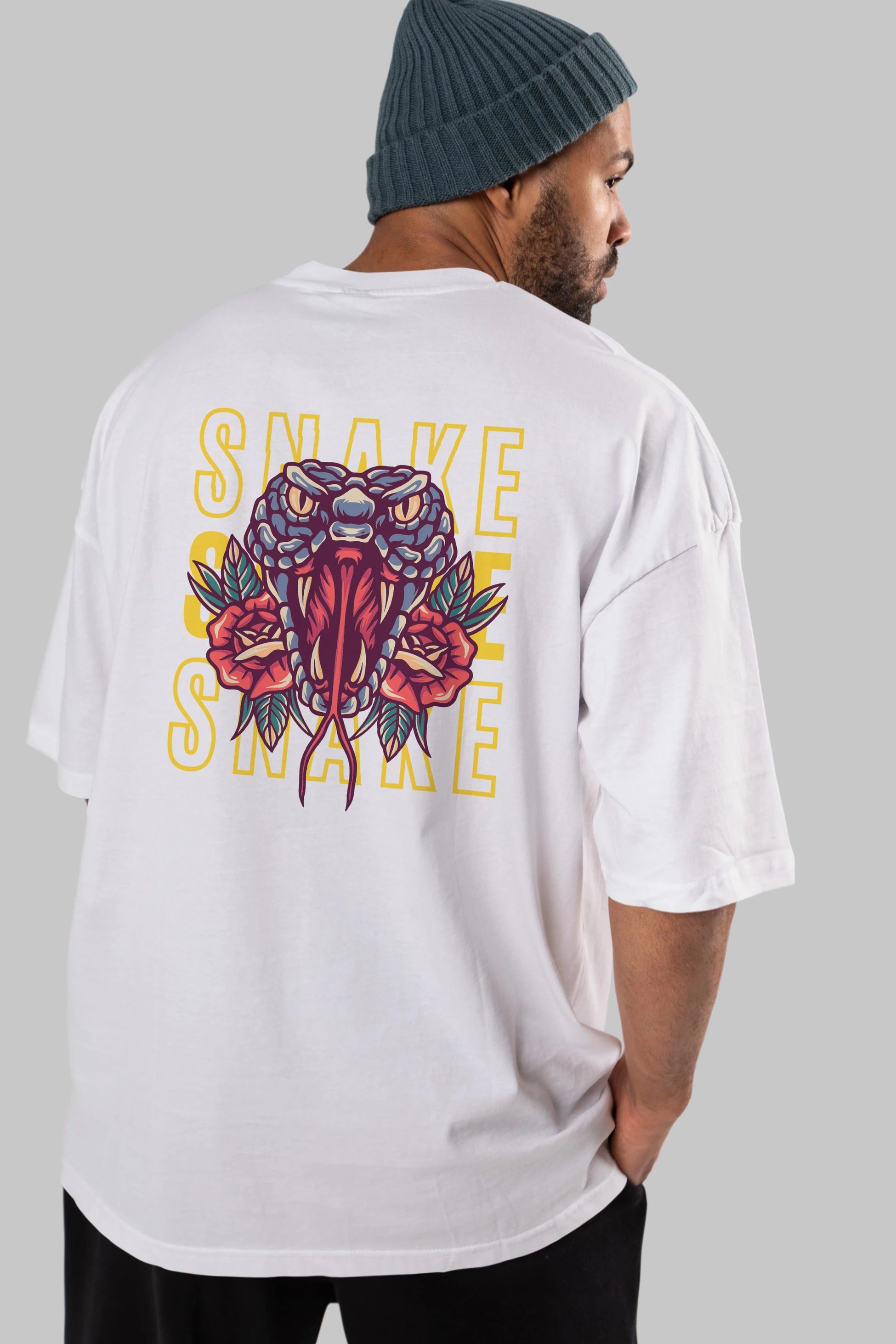 Snake Arka Baskılı Oversize t-shirt Erkek Kadın Unisex