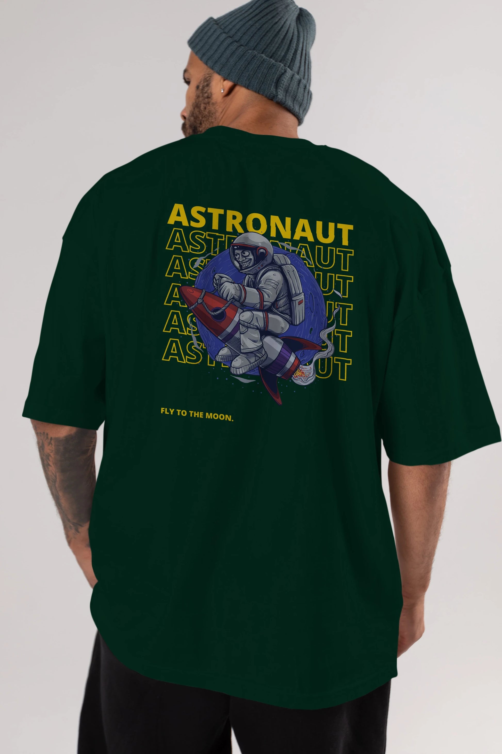 Astronaut Fly to the Moon Yazılı Arka Baskılı Oversize t-shirt Erkek Kadın Unisex