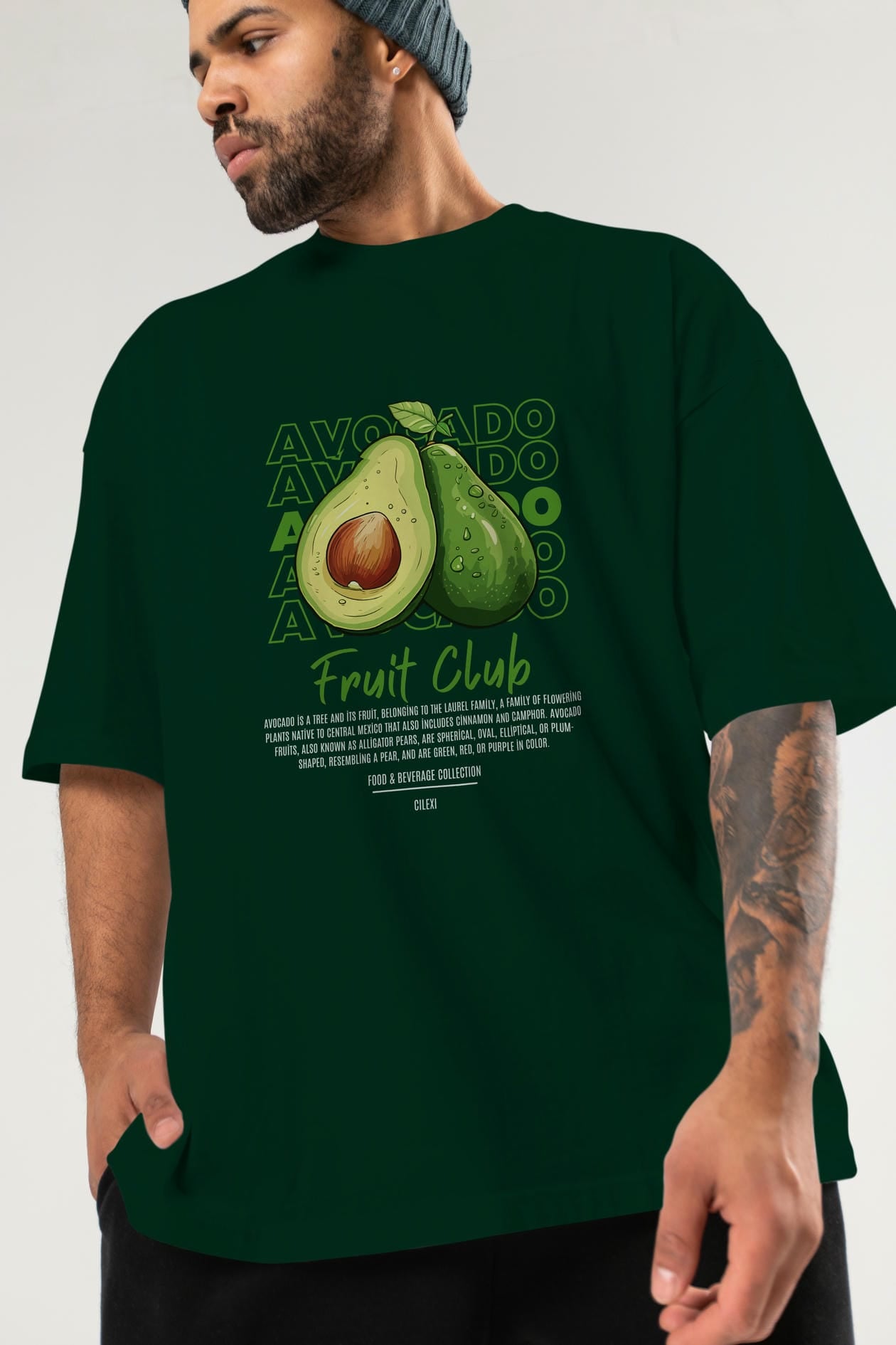 Avocado Ön Baskılı Oversize t-shirt Erkek Kadın Pamuk Bisiklet Yaka tişort