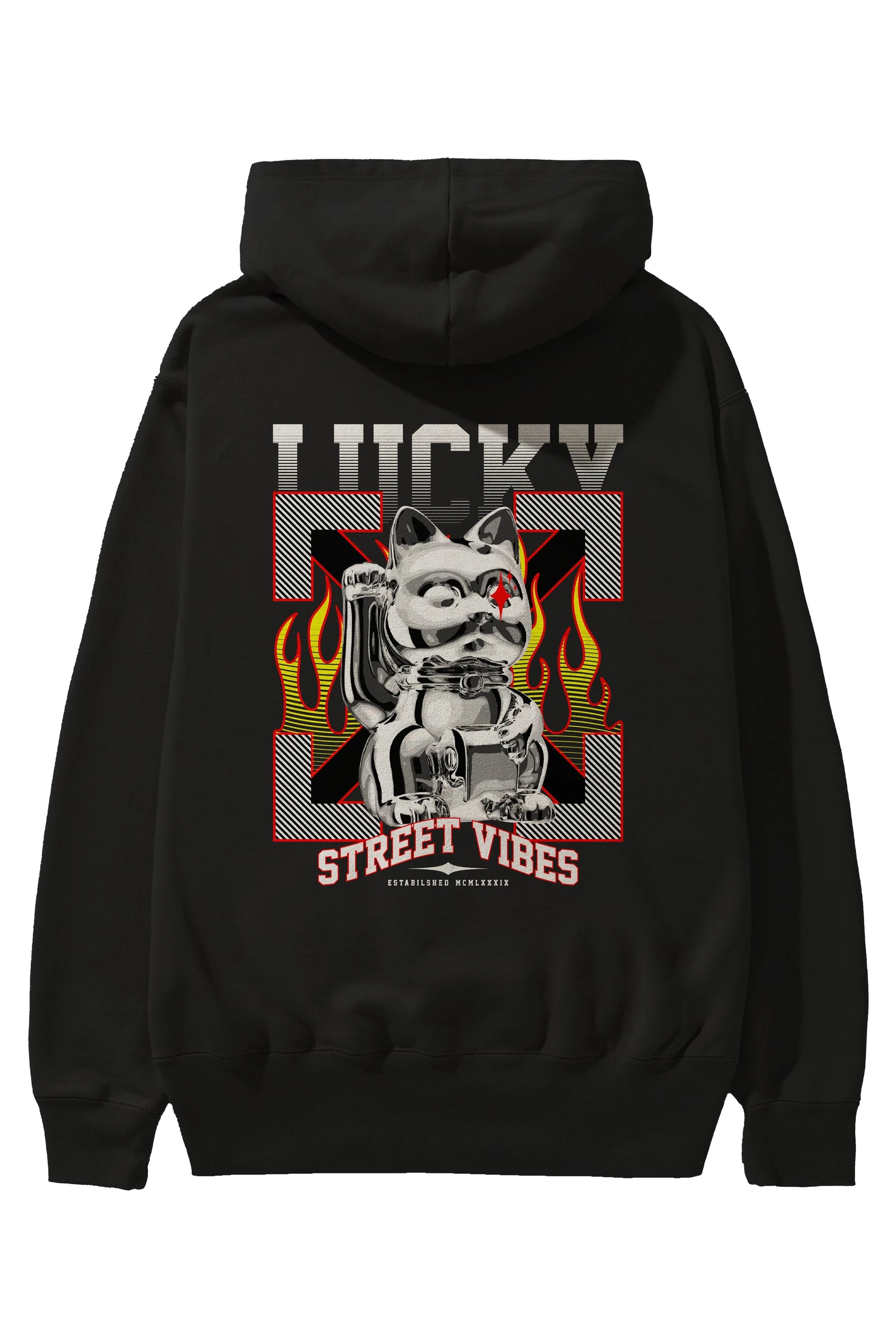Lucky Street Vibes Arka Baskılı Hoodie Oversize Kapüşonlu Sweatshirt Erkek Kadın Unisex