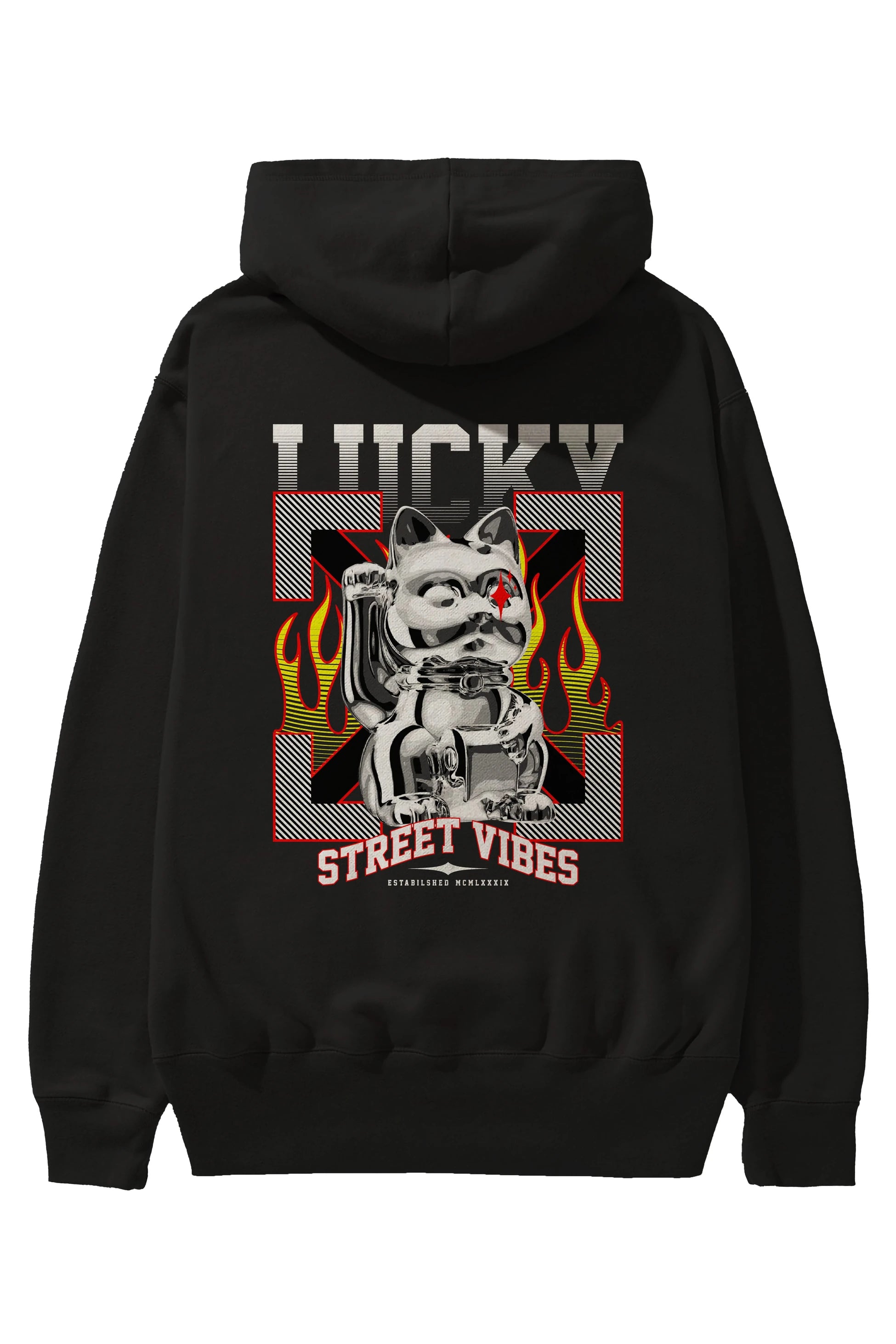 Lucky Street Vibes Arka Baskılı Hoodie Oversize Kapüşonlu Sweatshirt Erkek Kadın Unisex