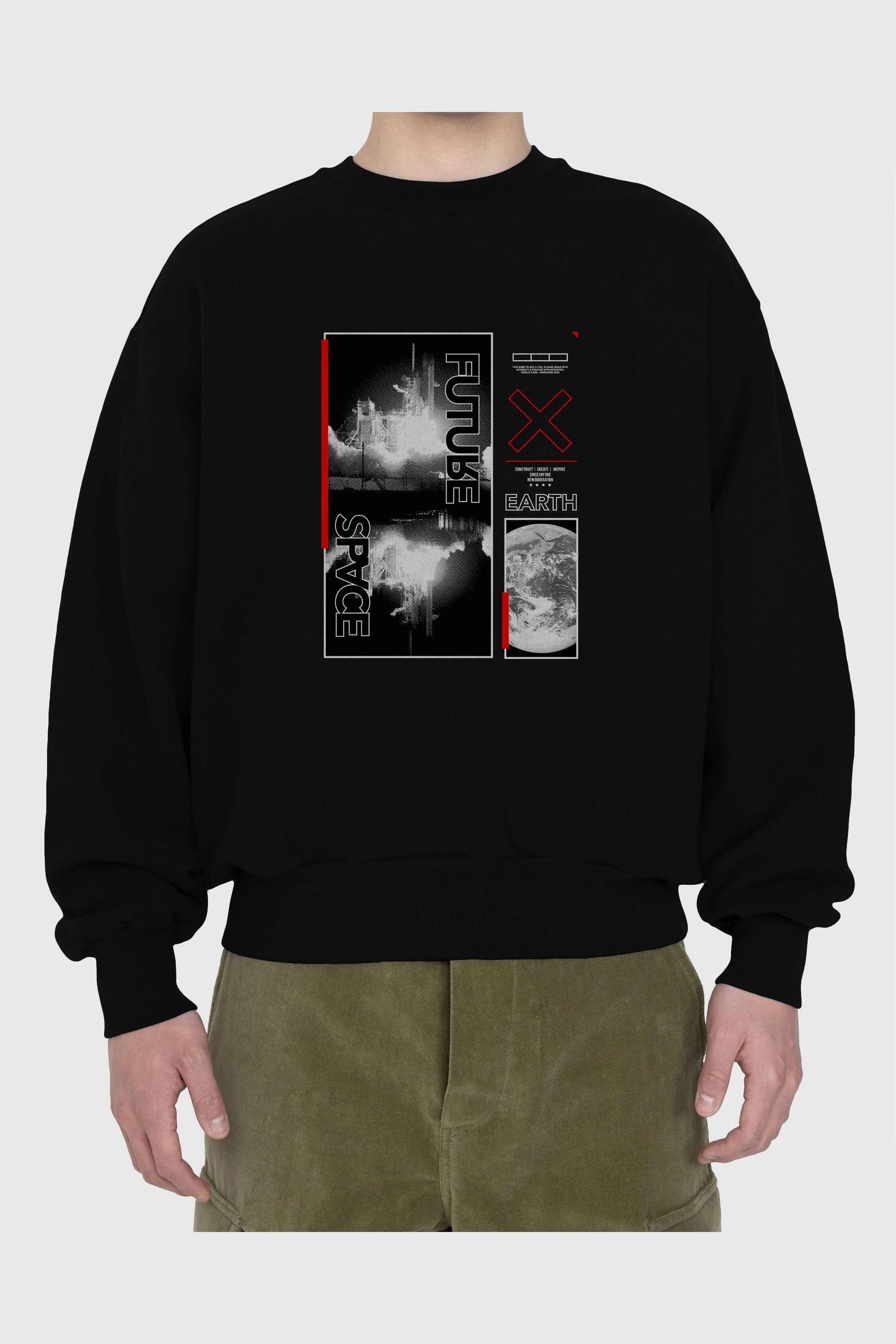 Future Space Ön Baskılı Oversize Sweatshirt Erkek Kadın Unisex