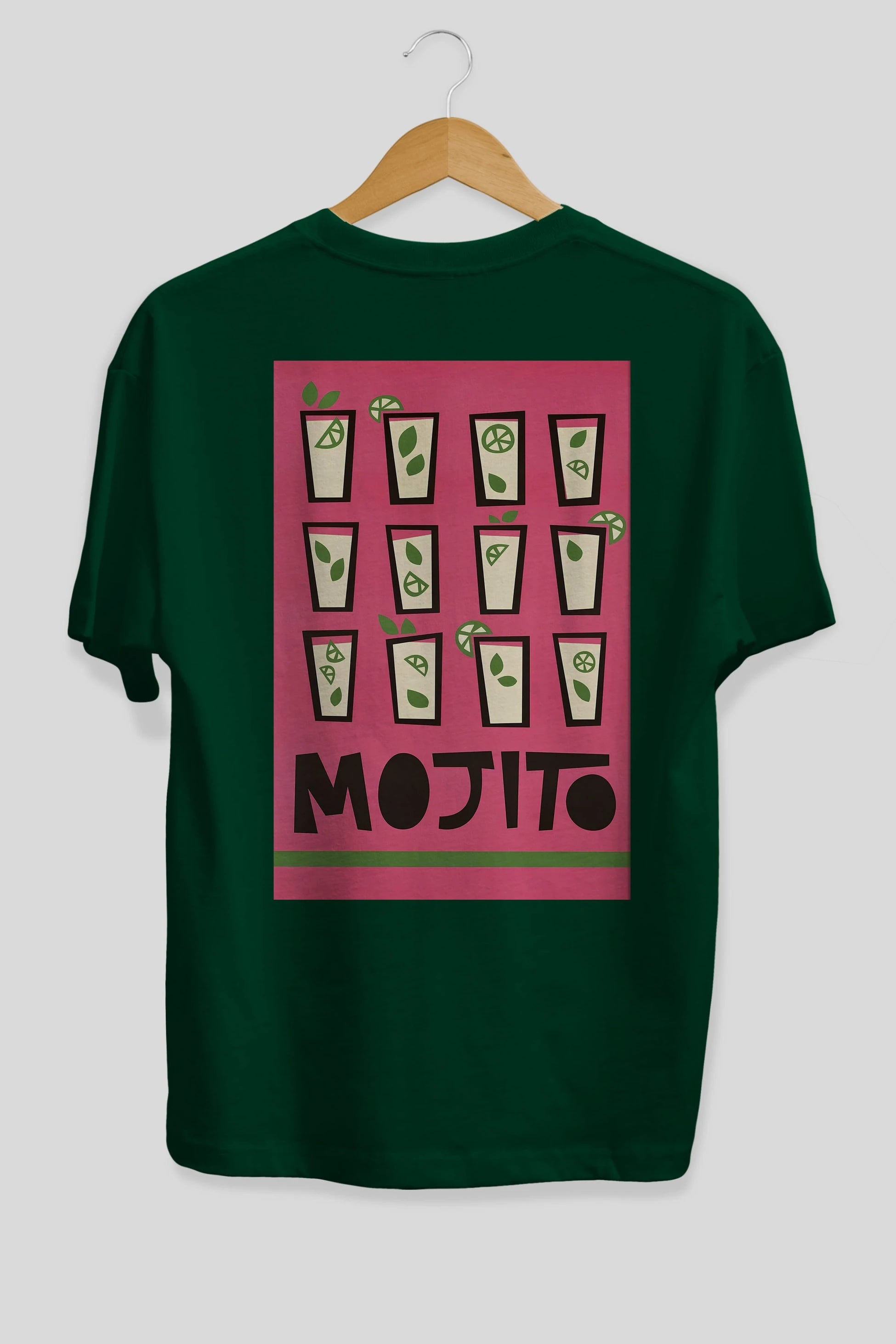 Mojito Arka Baskılı Oversize t-shirt Erkek Kadın Unisex %100 Pamuk Bisiklet Yaka tişort