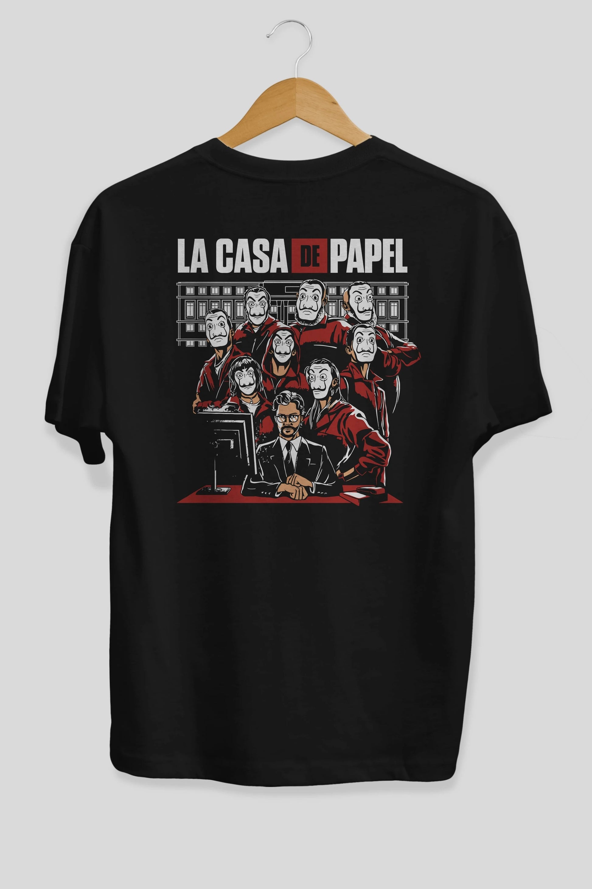 La Casa De Papel (5) Arka Baskılı Oversize t-shirt Erkek Kadın Unisex %100 Pamuk Bisiklet Yaka tişort