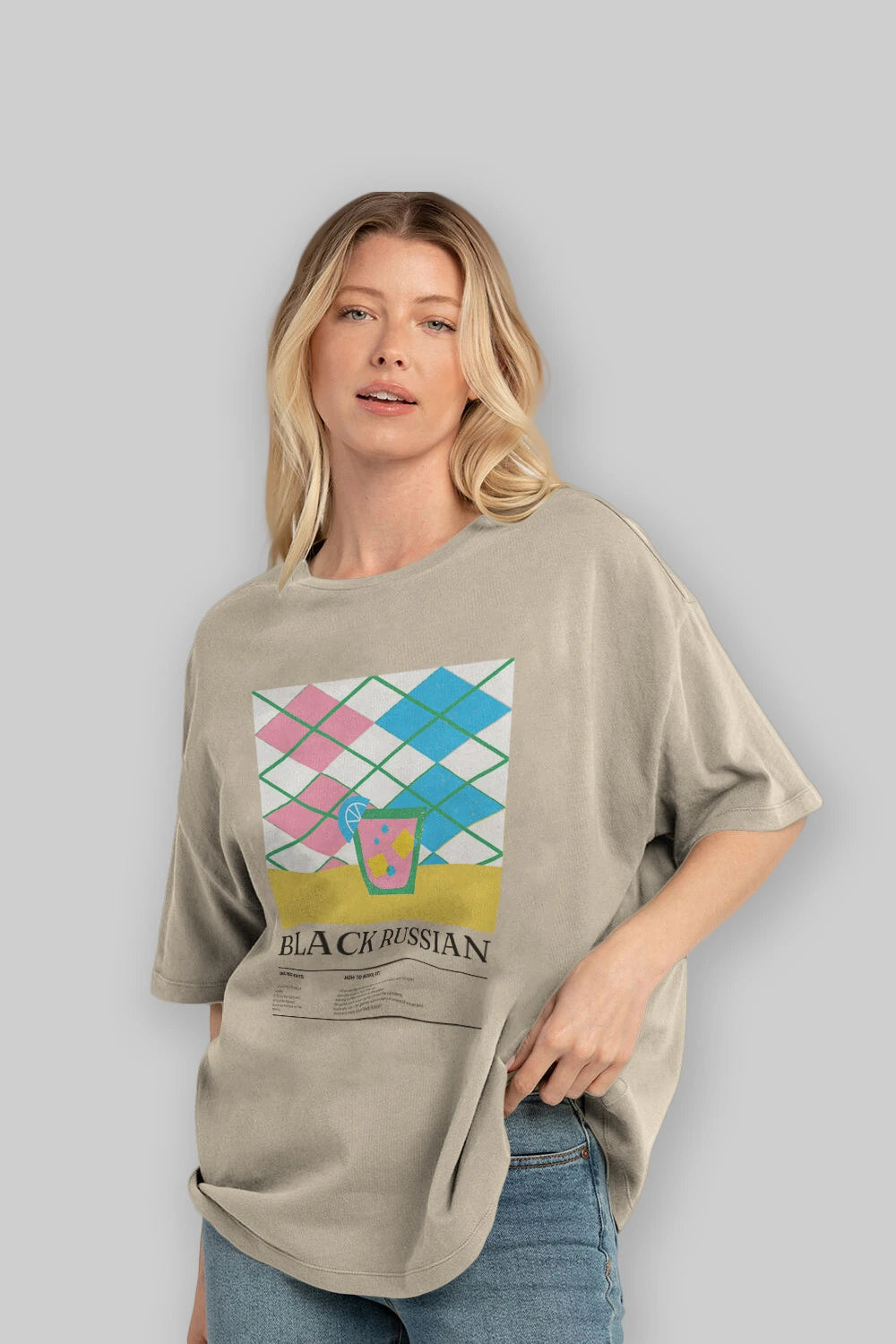 Black Russian Kokteyl Ön Baskılı Oversize t-shirt Erkek Kadın %100 Pamuk Bisiklet Yaka tişort