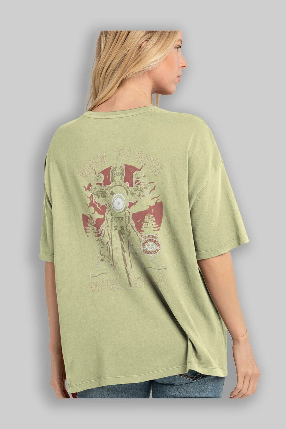 Born To Ride Arka Baskılı Oversize t-shirt Erkek Kadın Unisex %100 Pamuk