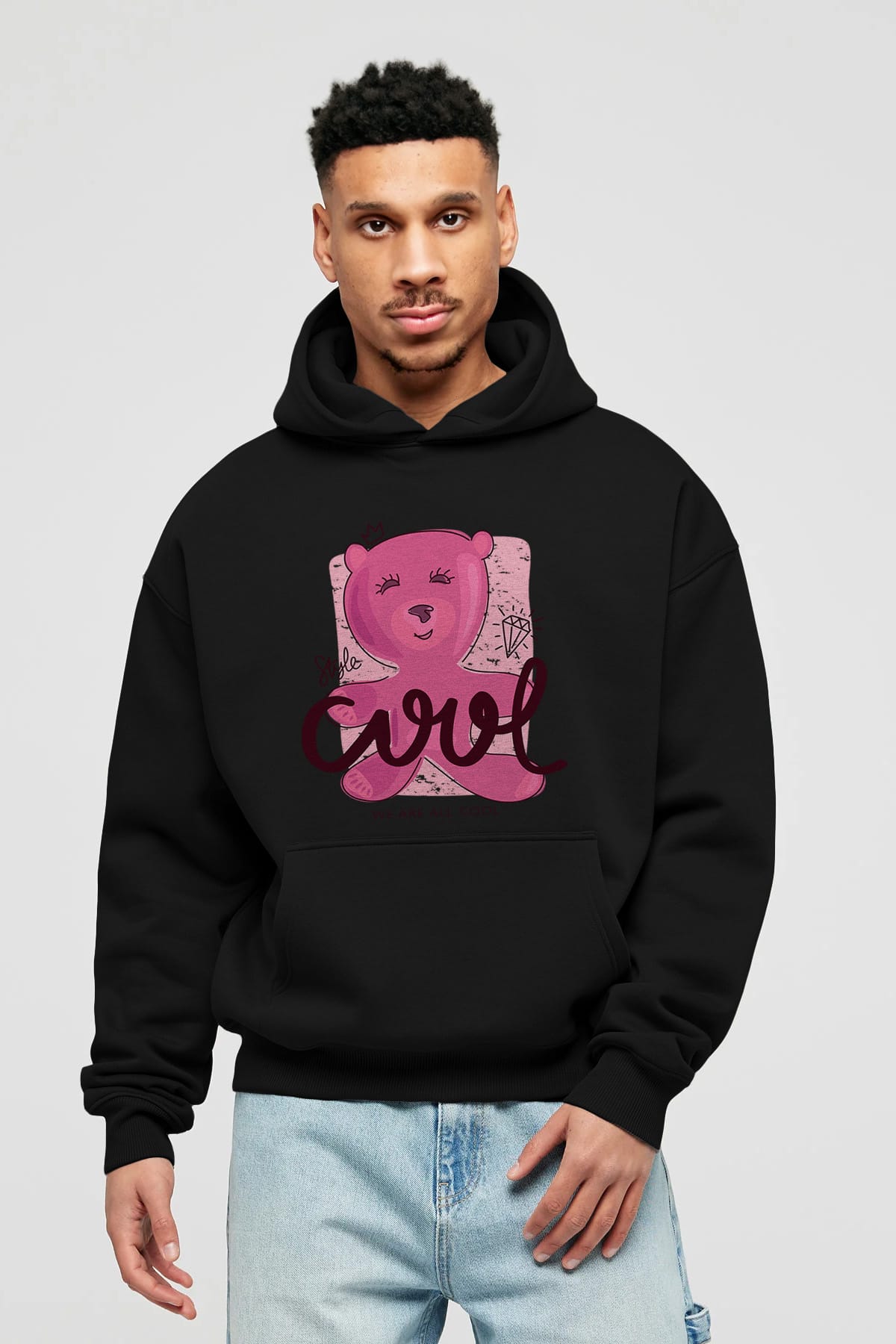 Cool Style Bear Ön Baskılı Hoodie Oversize Kapüşonlu Sweatshirt Erkek Kadın Unisex