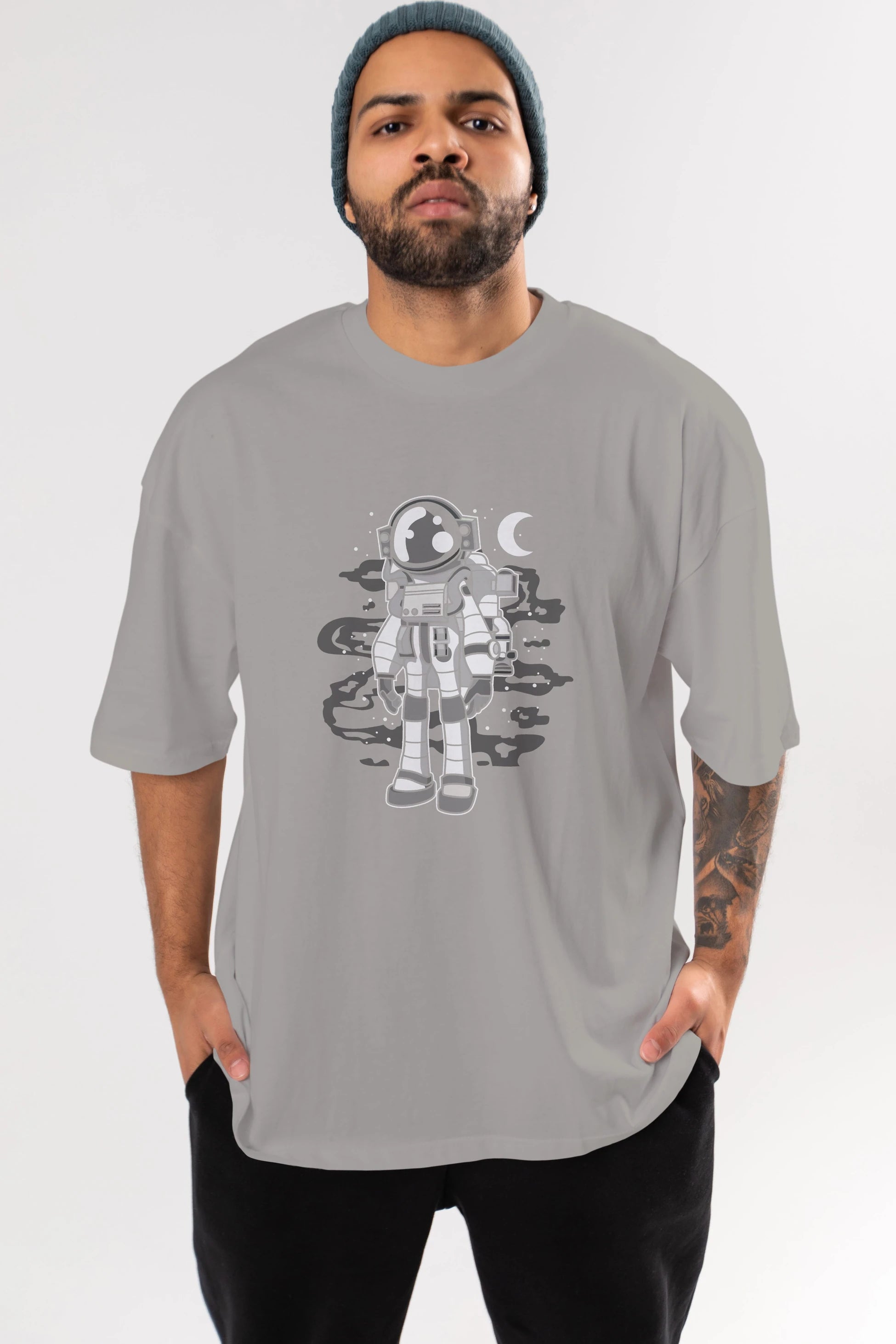 Astronaut Stand Ön Baskılı Oversize t-shirt Erkek Kadın Unisex