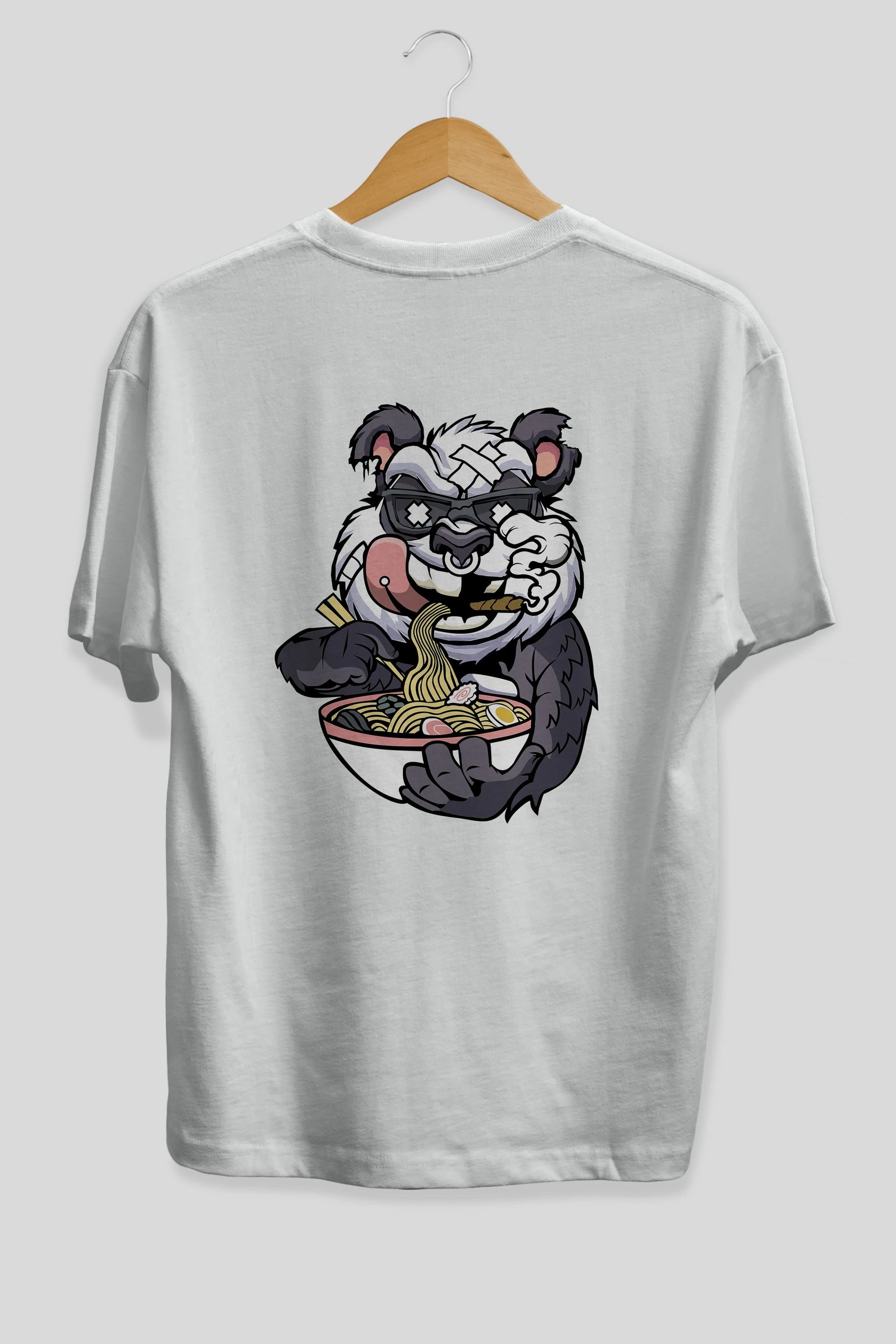 Panda Ramen Arka Baskılı Oversize t-shirt Erkek Kadın Unisex %100 Pamuk tişort