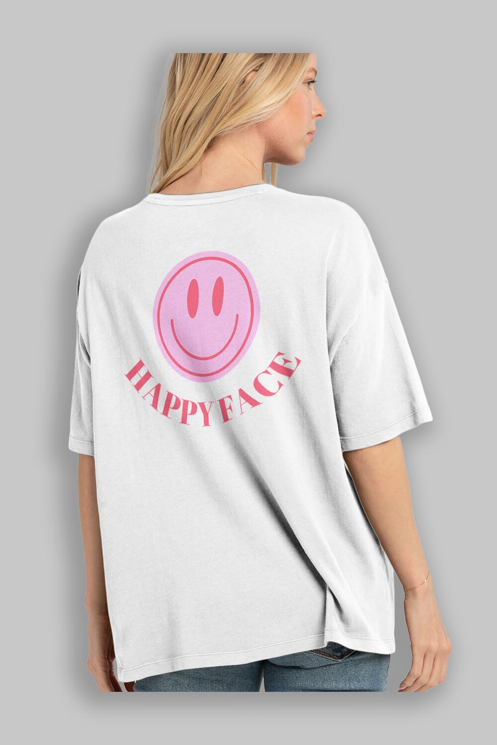 Happy Face Yazılı Arka Baskılı Oversize t-shirt Erkek Kadın Unisex