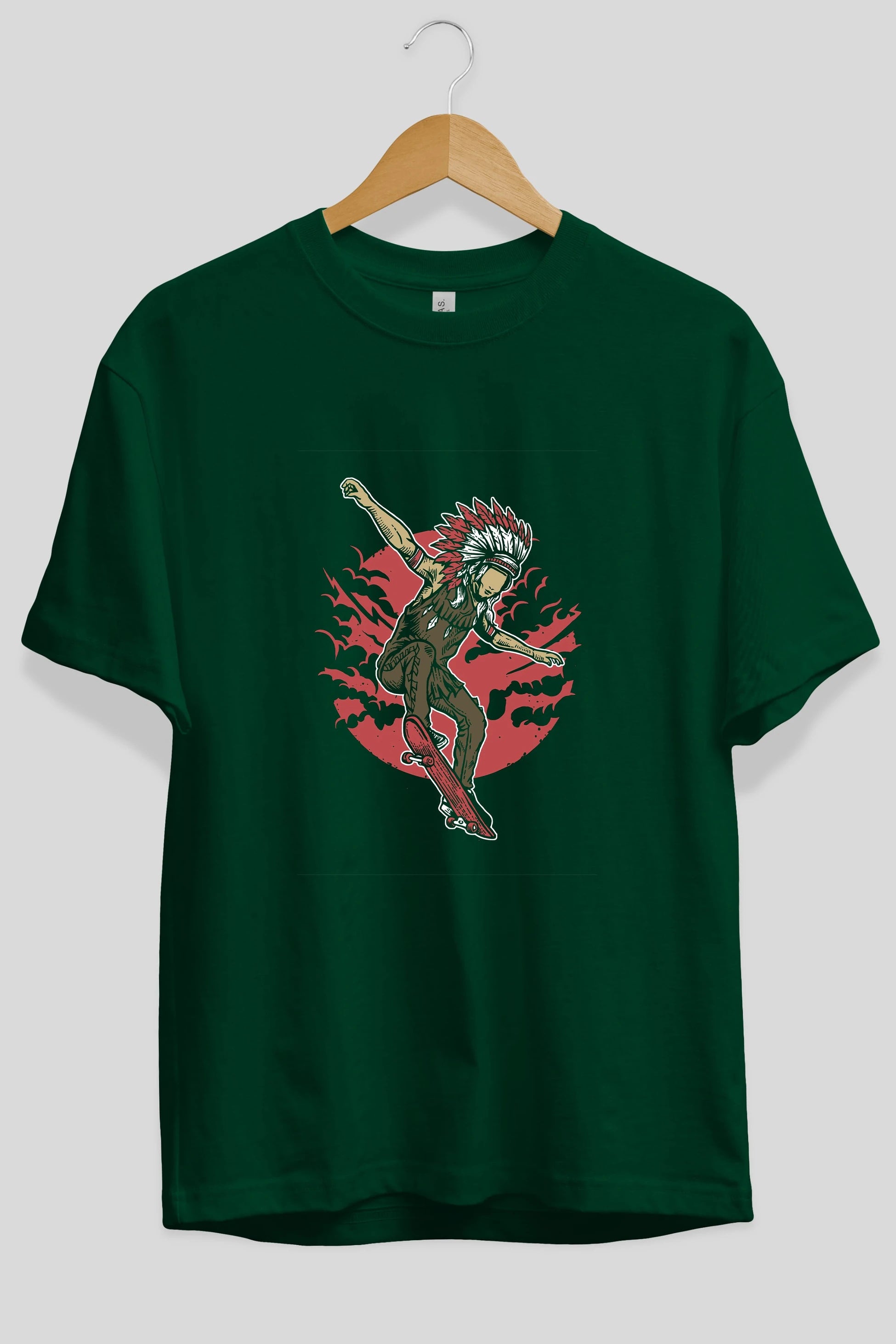 Indian Chief Skateboard Ön Baskılı Oversize t-shirt Erkek Kadın Unisex %100 Pamuk tişort