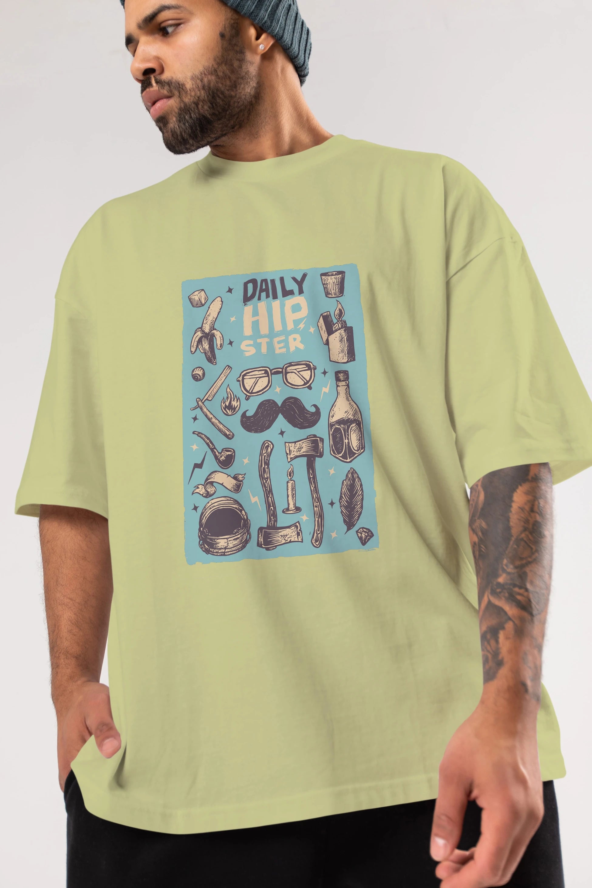 Hipster Ön Baskılı Oversize t-shirt Erkek Kadın Unisex %100 Pamuk tişort
