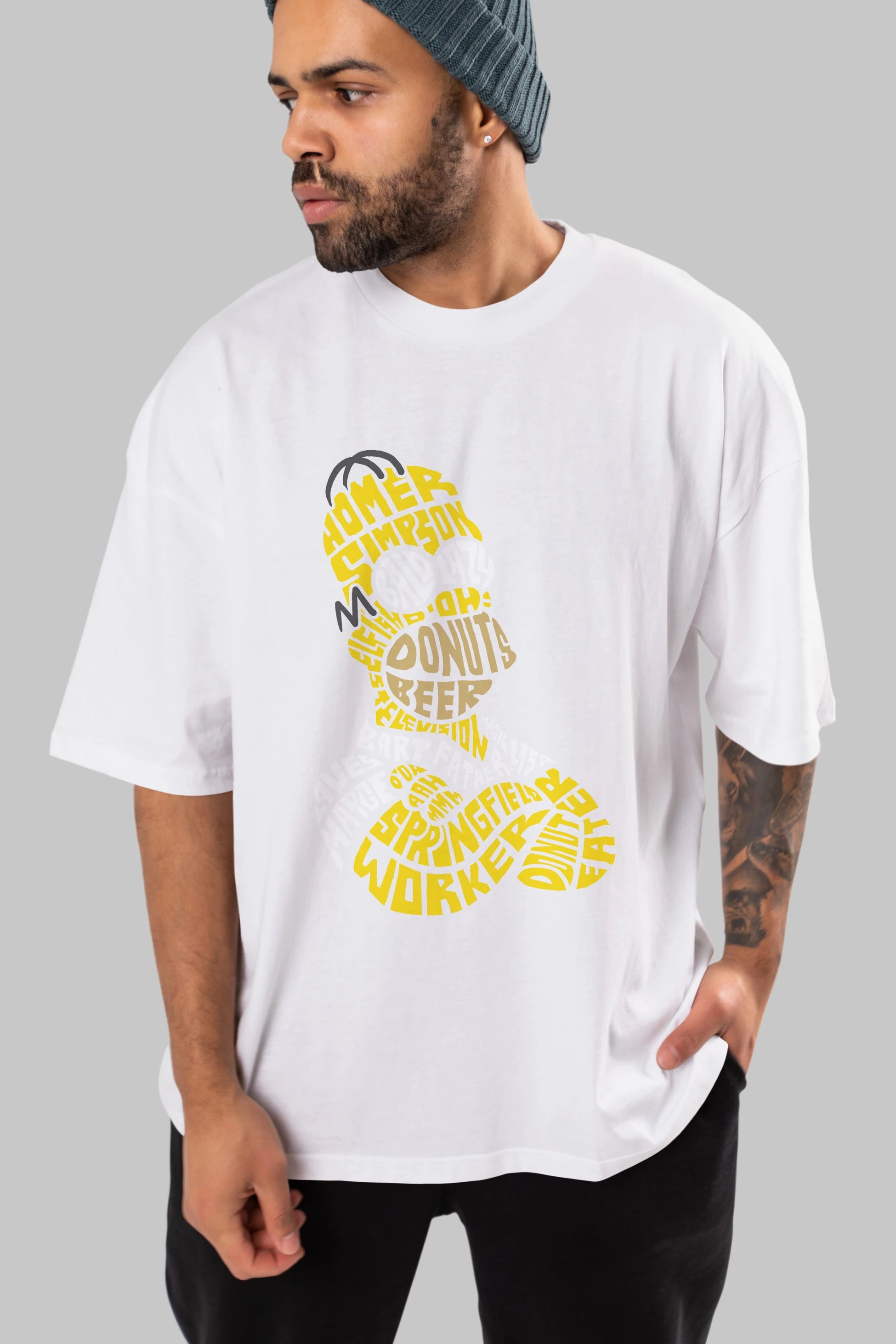 Homer Simpson Ön Baskılı Oversize t-shirt %100 pamuk Erkek Kadın Unisex