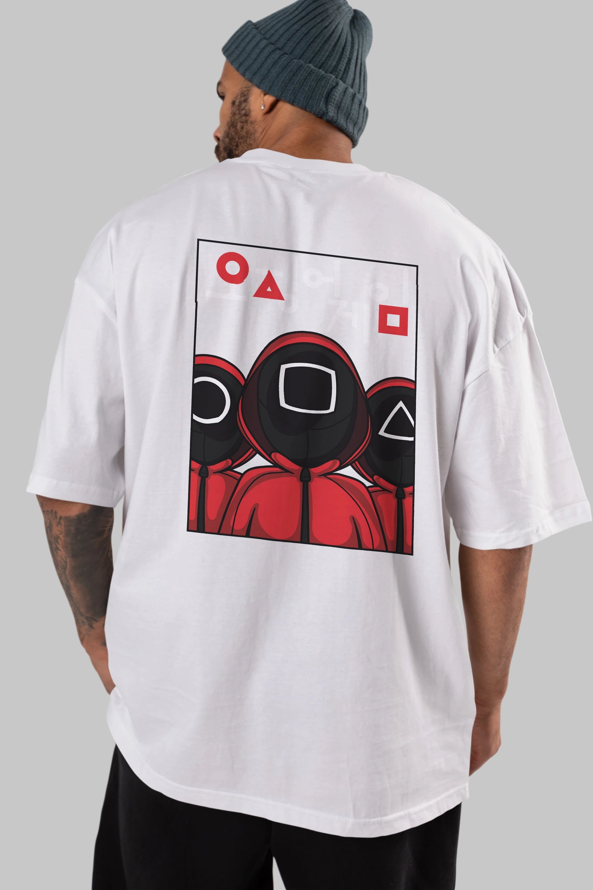 Squid Game (7) Arka Baskılı Oversize t-shirt Erkek Kadın Unisex %100 Pamuk Bisiklet Yaka tişort