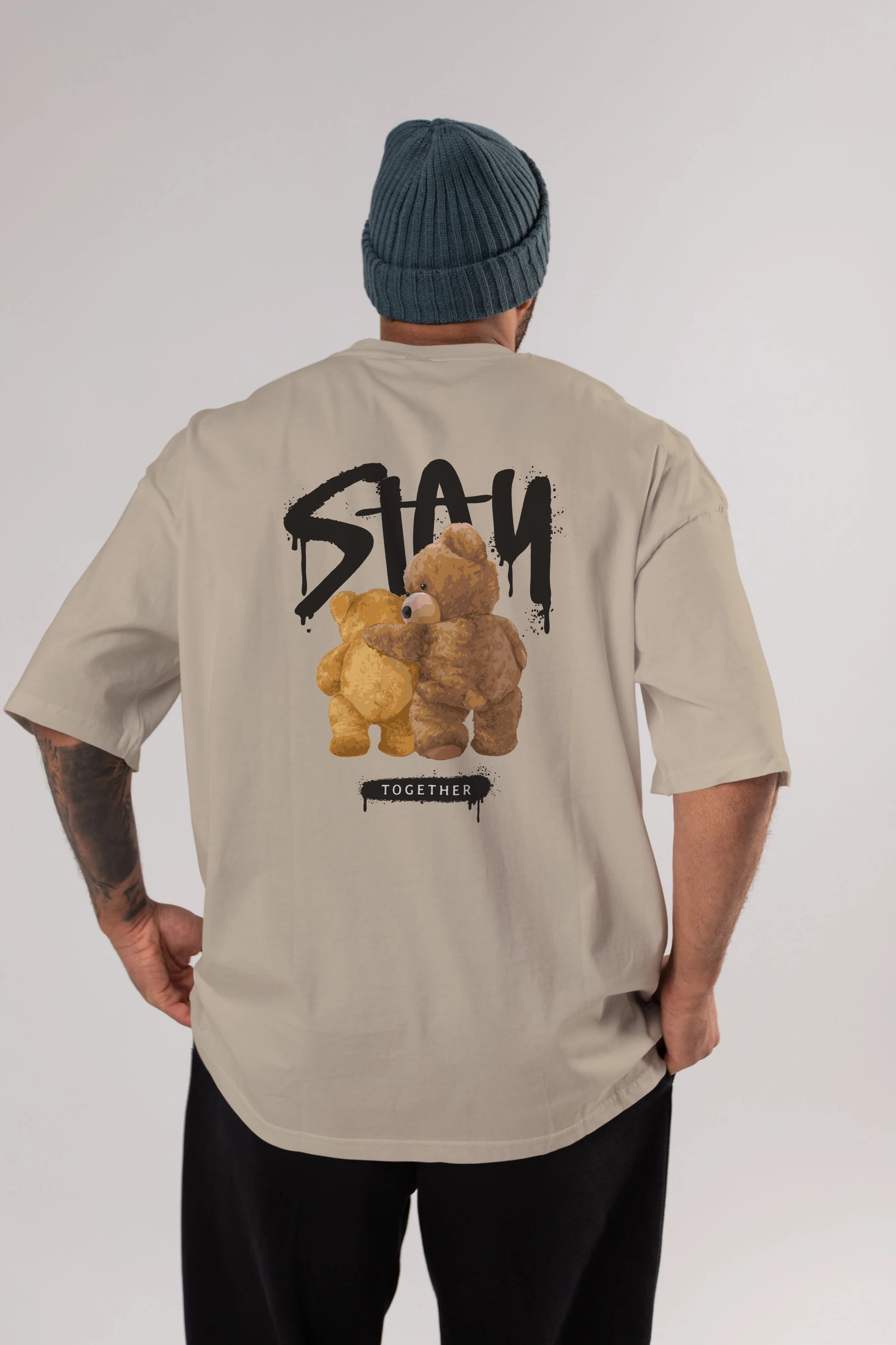 Stay Together Bear Arka Baskılı Oversize t-shirt Erkek Kadın Unisex