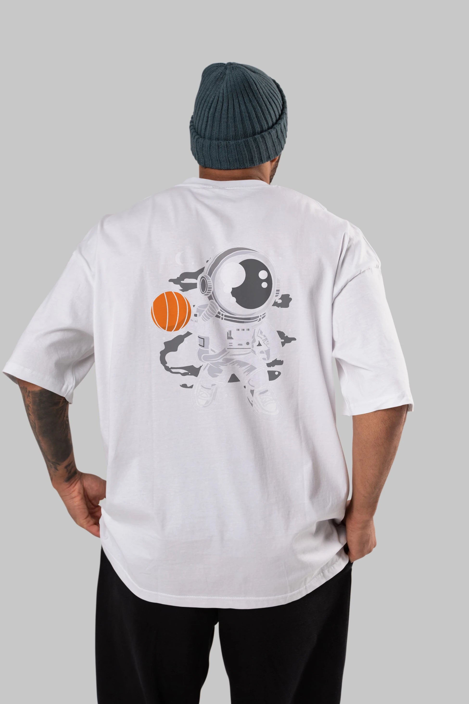 Astronaut Basketball Arka Baskılı Oversize t-shirt Erkek Kadın Unisex