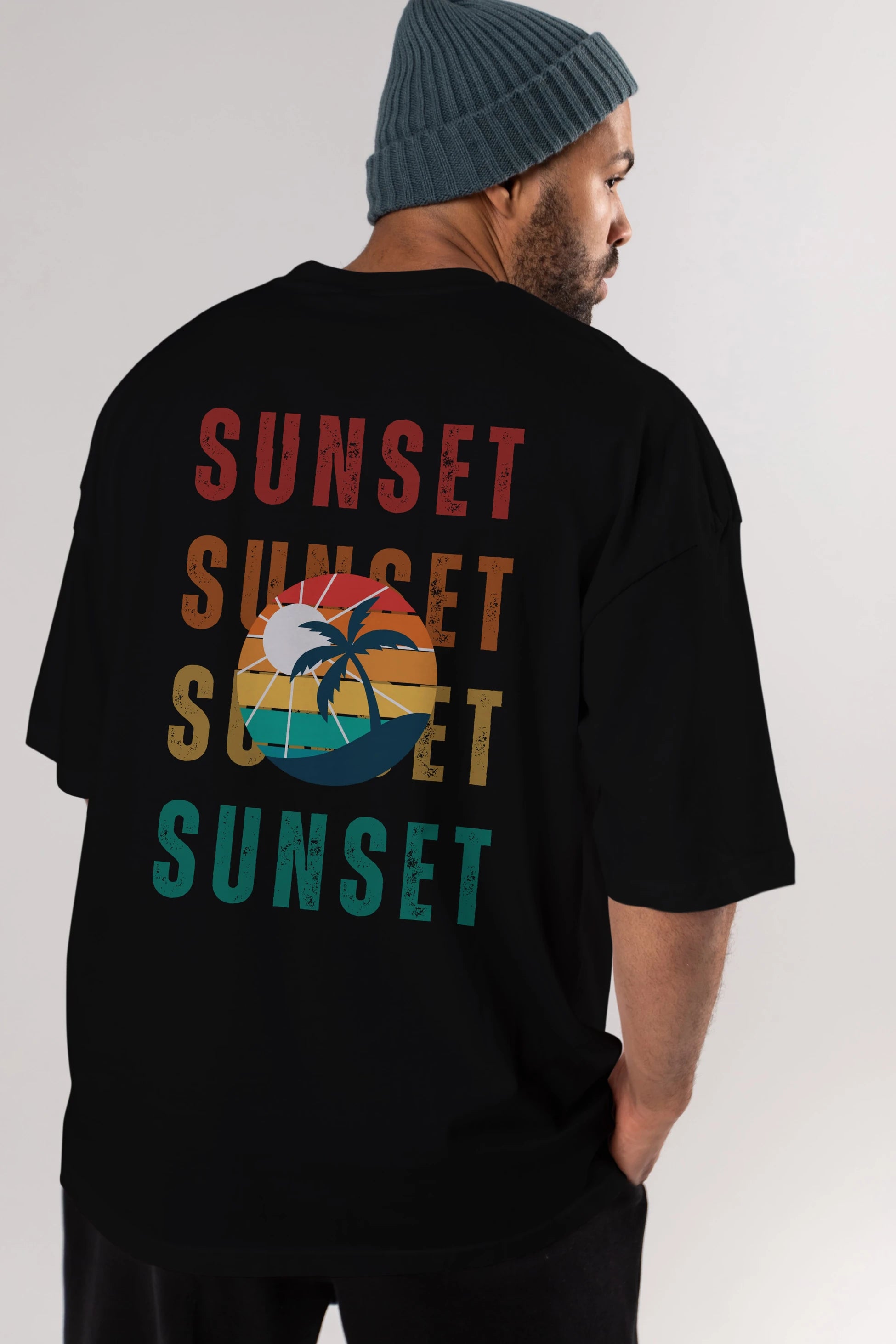 Sunset Yazılı Arka Baskılı Oversize t-shirt Erkek Kadın Unisex