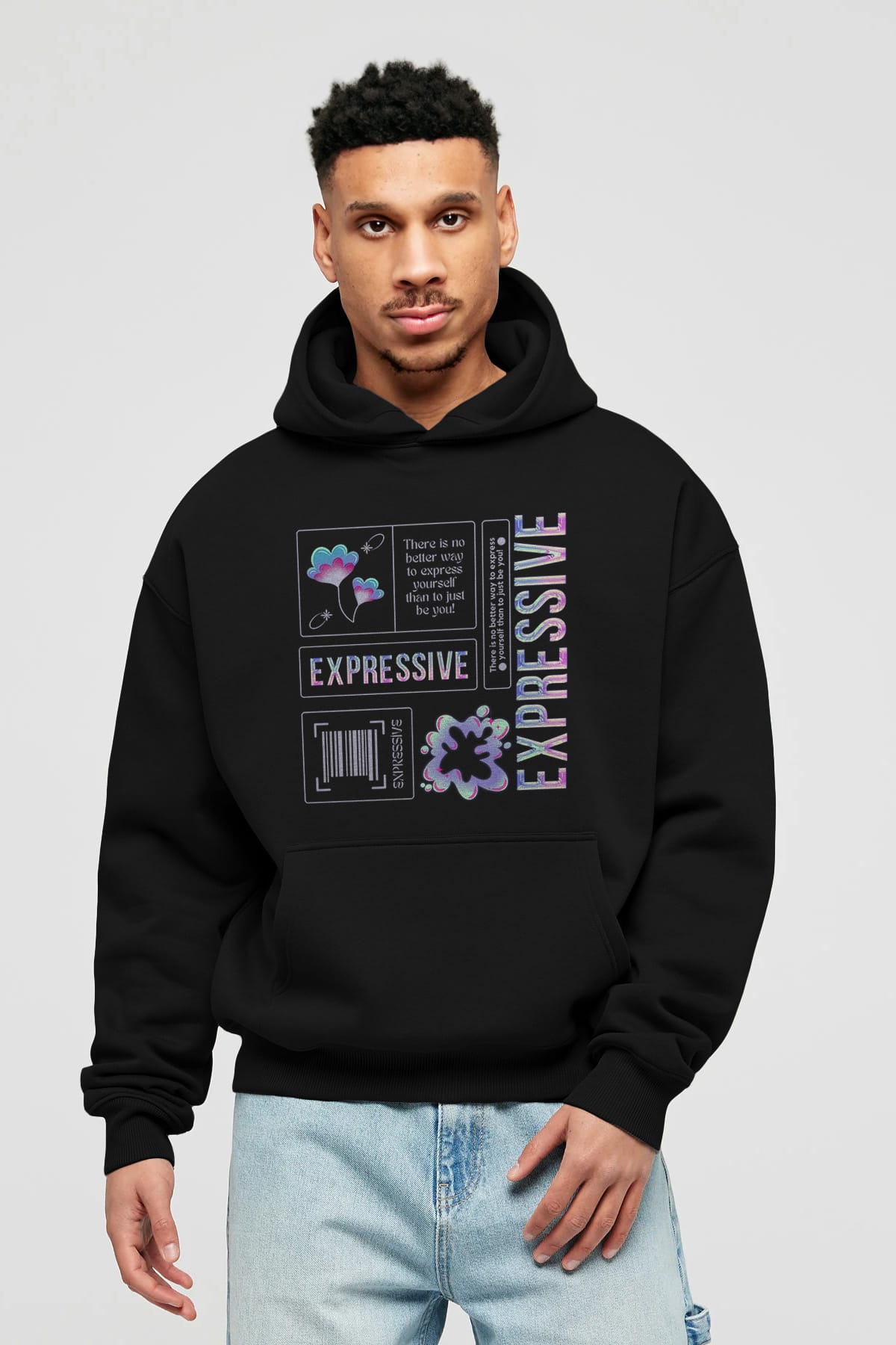 Expressive Streetwear Ön Baskılı Oversize Hoodie Kapüşonlu Sweatshirt Erkek Kadın Unisex