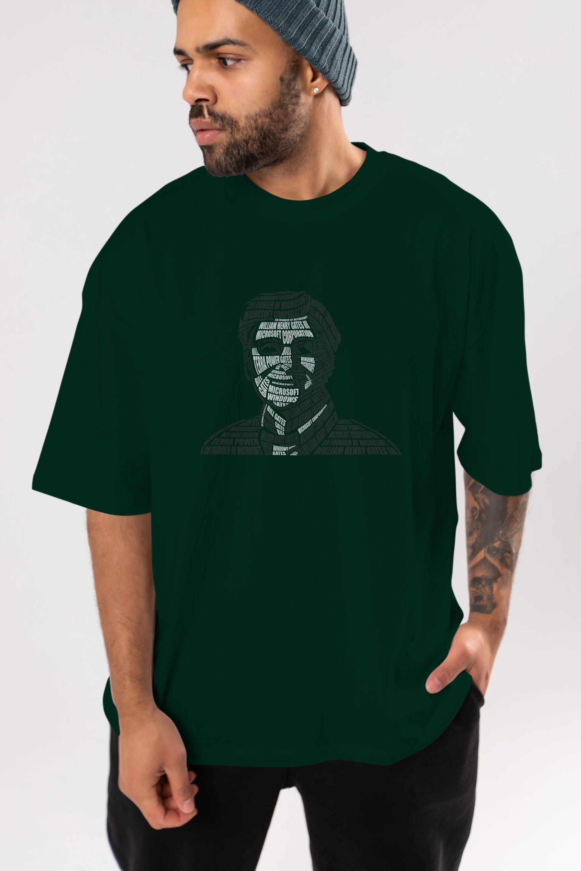 Bill Gates Calligram Ön Baskılı Oversize t-shirt %100 pamuk Erkek Kadın Unisex
