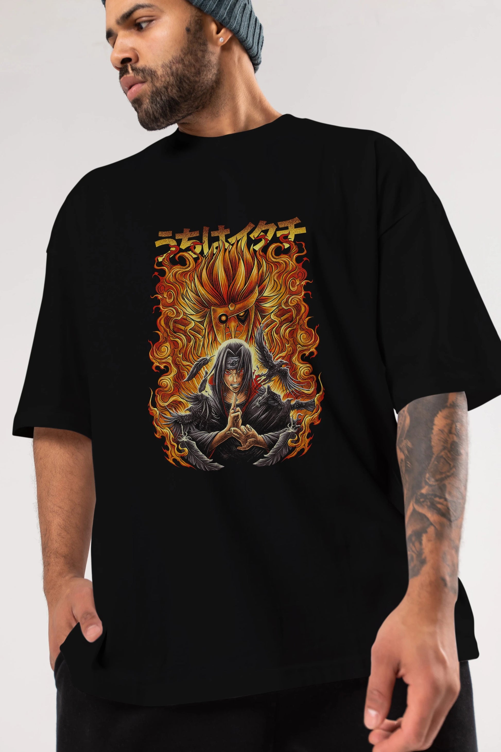 NARUTO ITACHI UCHIHA Anime Ön Baskılı Oversize t-shirt %100 pamuk Erkek Kadın Unisex