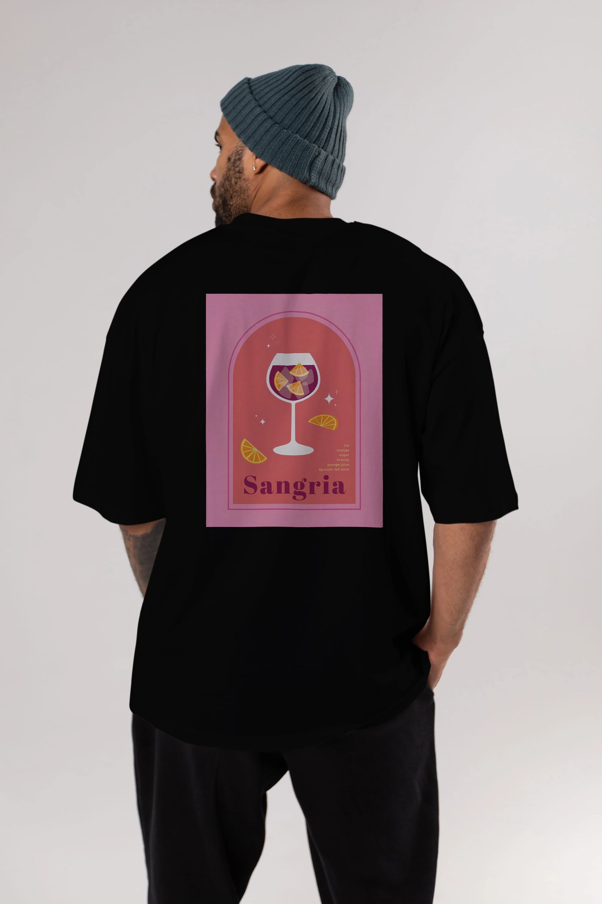 Sangria Arka Baskılı Oversize t-shirt Erkek Kadın Unisex %100 Pamuk Bisiklet Yaka tişort