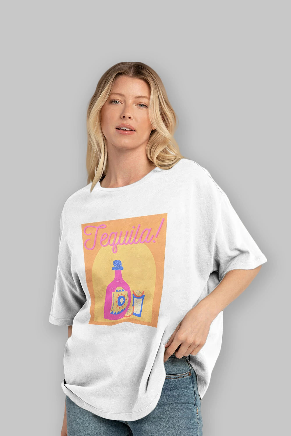 Tequila Ön Baskılı Oversize t-shirt Erkek Kadın Unisex %100 Pamuk Bisiklet Yaka tişort