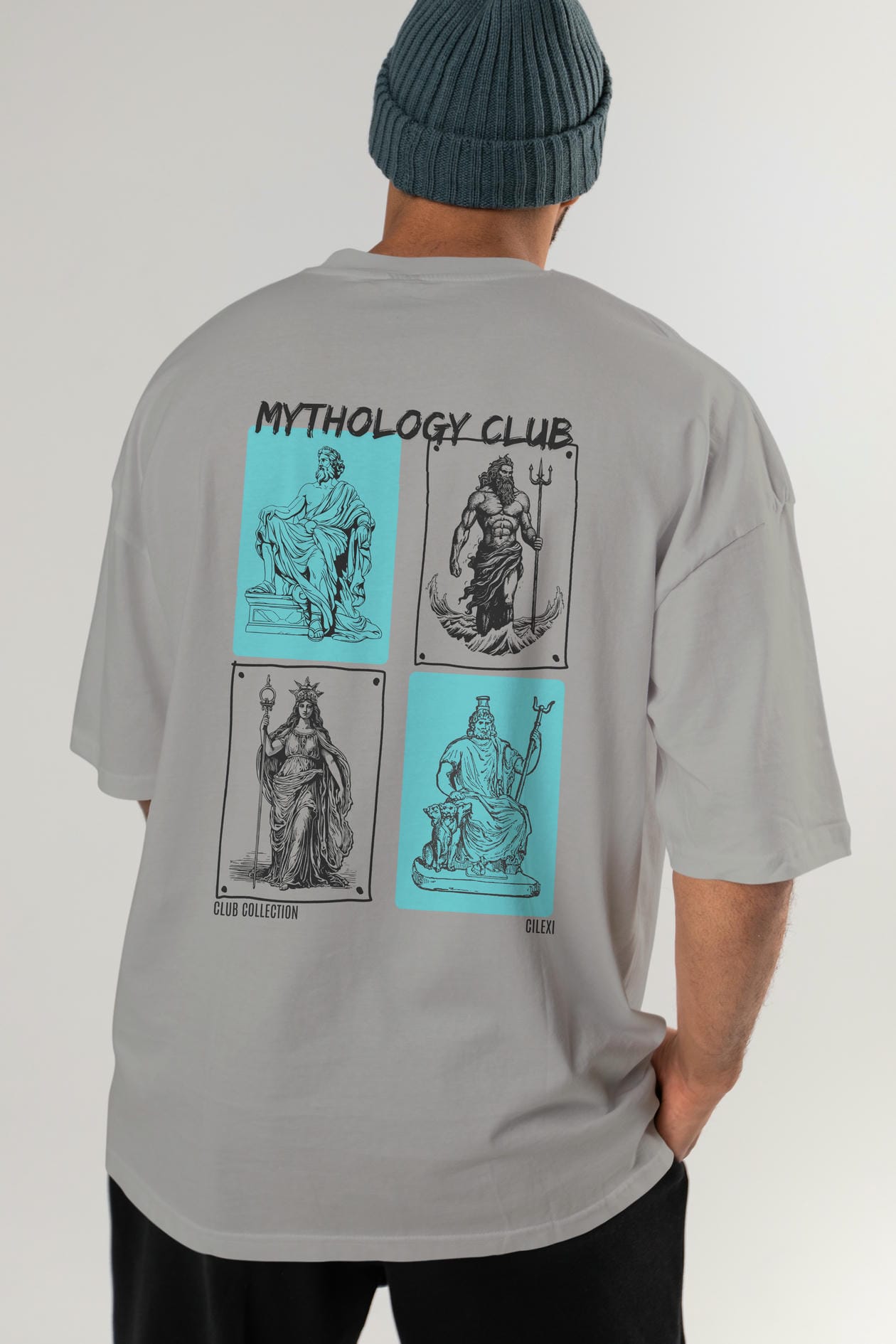 Mythology Club Arka Baskılı Oversize t-shirt Erkek Kadın %100 Pamuk Bisiklet Yaka tişort