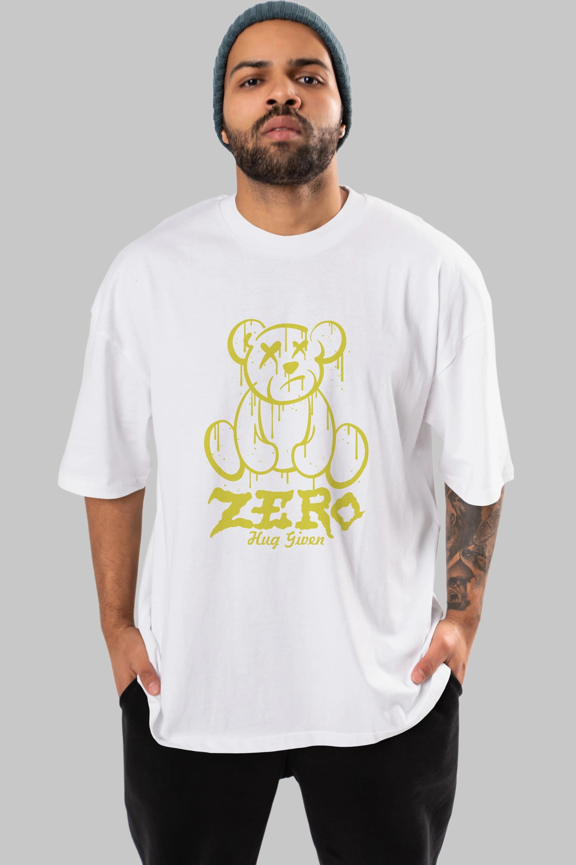 Zero Hug Given Bear Ön Baskılı Oversize t-shirt Erkek Kadın Unisex