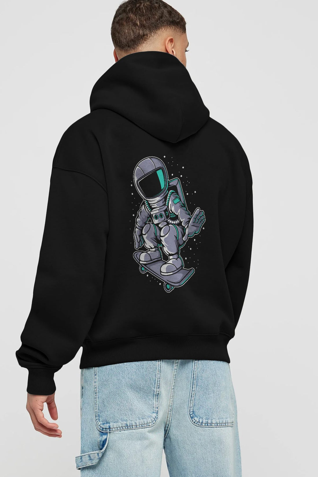 Astronaut Skater Arka Baskılı Hoodie Oversize Kapüşonlu Sweatshirt Erkek Kadın Unisex