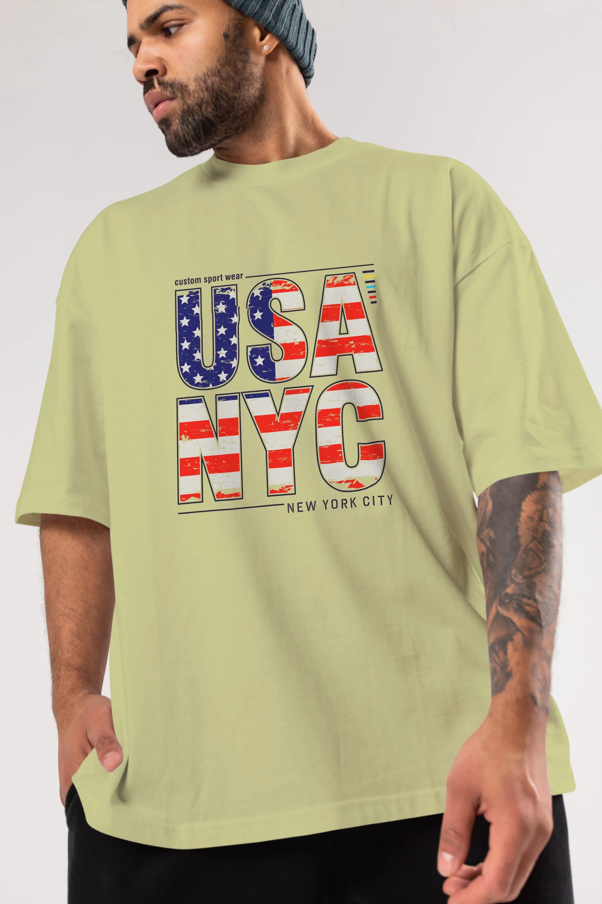 Usa NYC Ön Baskılı Oversize t-shirt Erkek Kadın Unisex