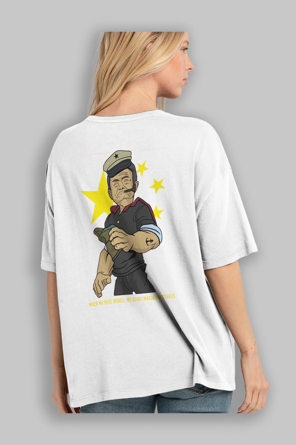 Popeye Jack Ma Arka Baskılı Oversize t-shirt Erkek Kadın Unisex %100 Pamuk tişort
