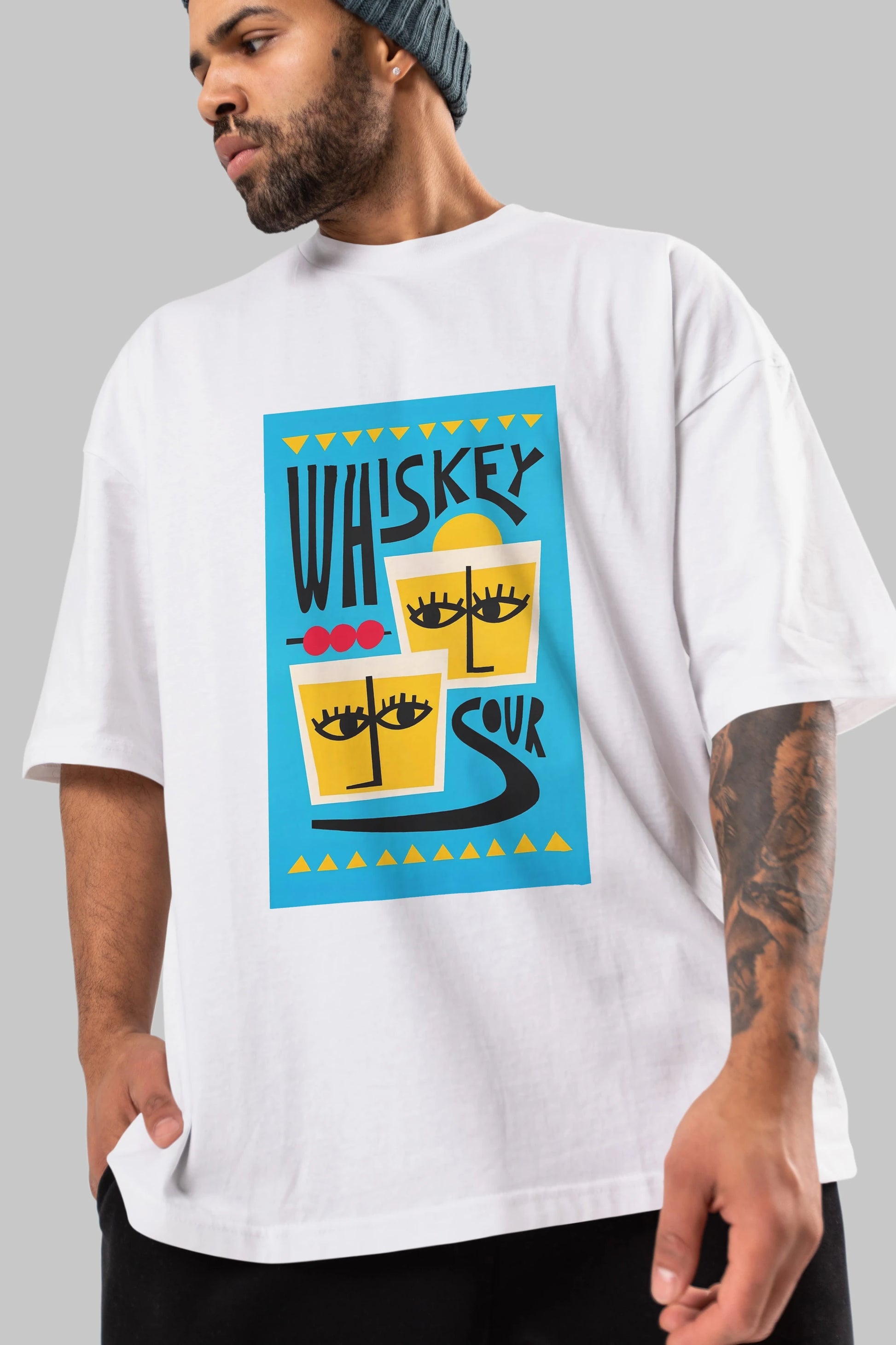 Whiskey Sour 2 Ön Baskılı Oversize t-shirt Erkek Kadın Unisex %100 Pamuk Bisiklet Yaka tişort